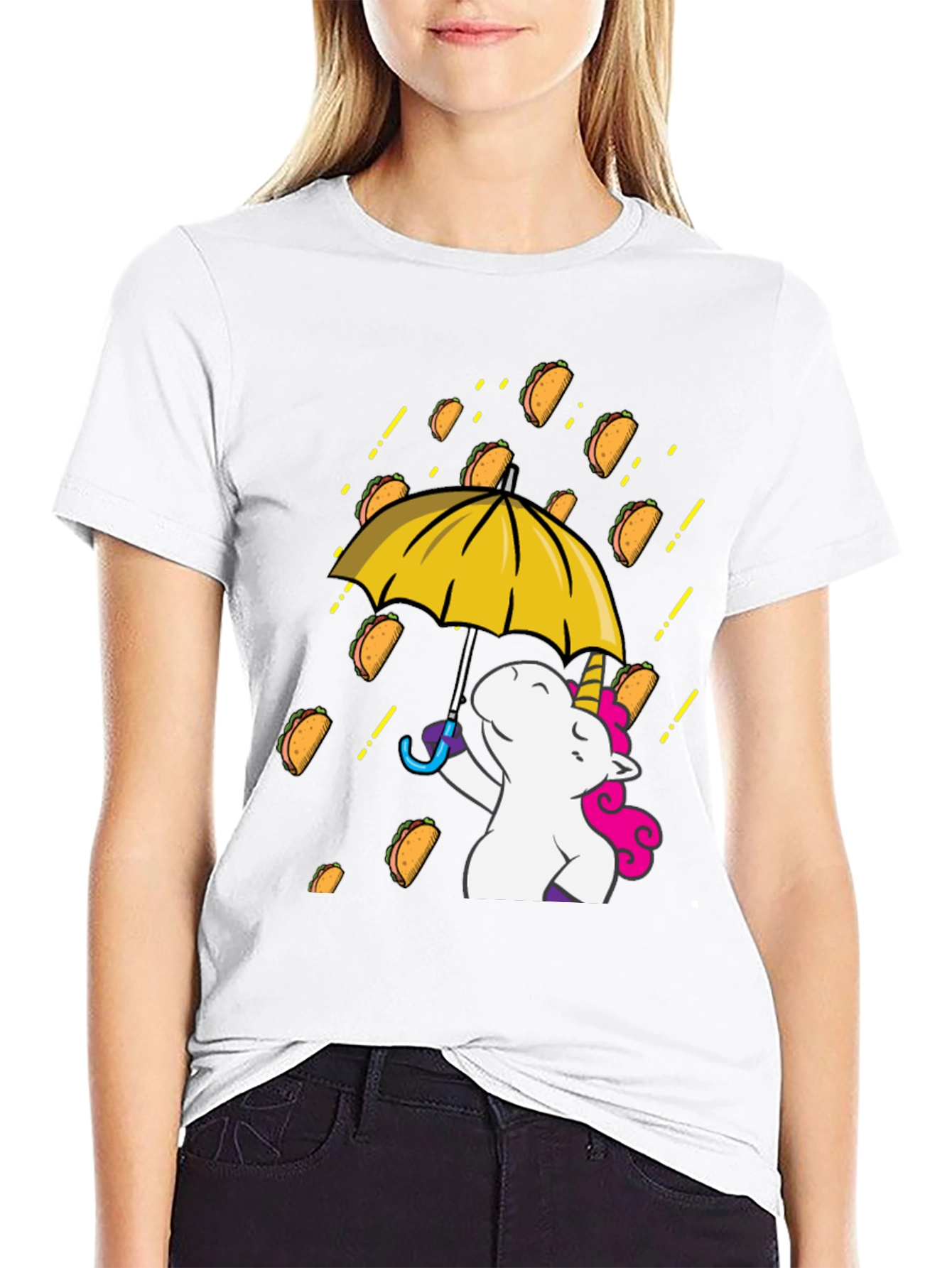 Black Unicorn Taco Rain Graphic T-Shirt view 9