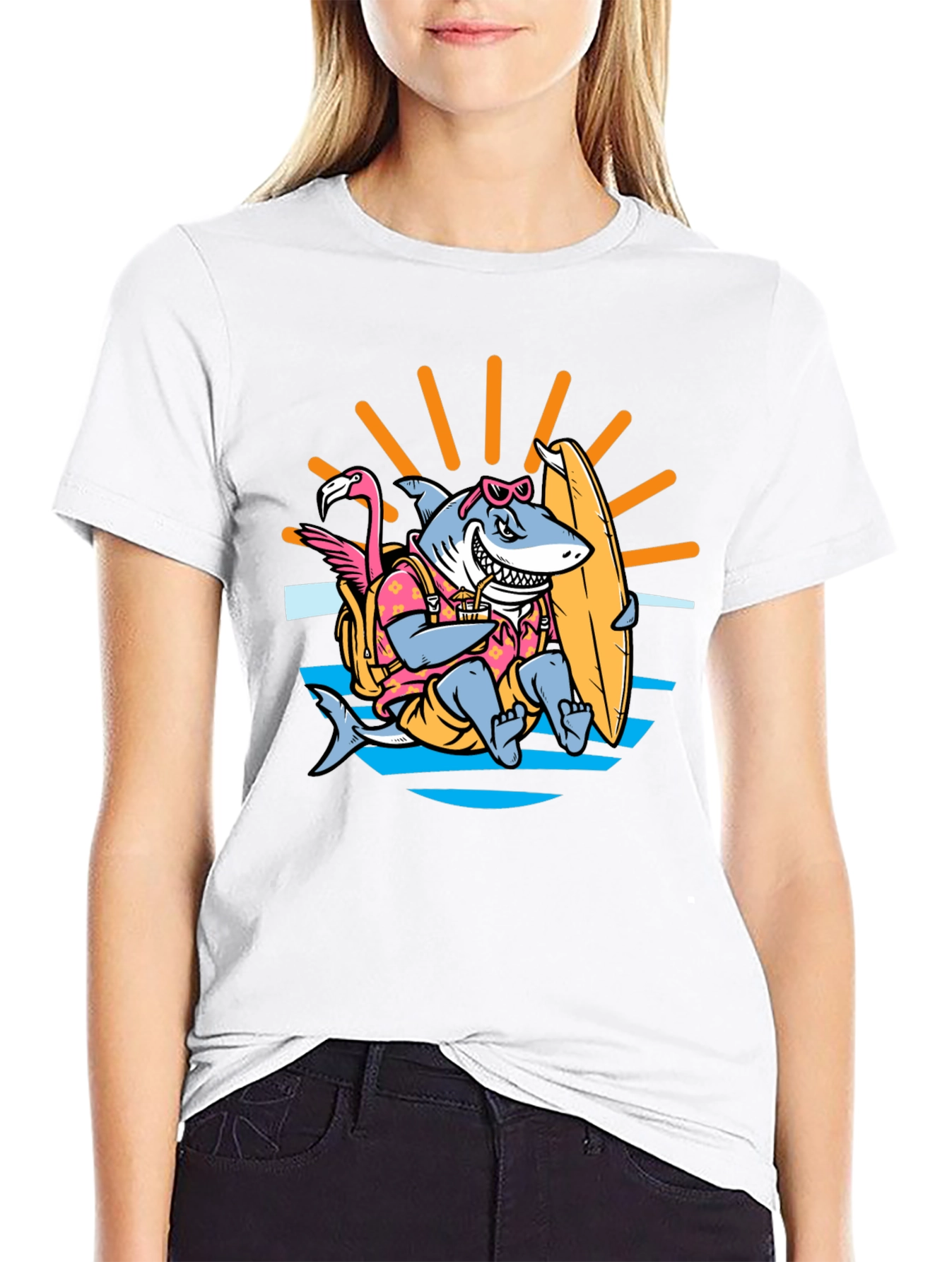 Black Surfing Shark T-Shirt - Summer Vibes view 9