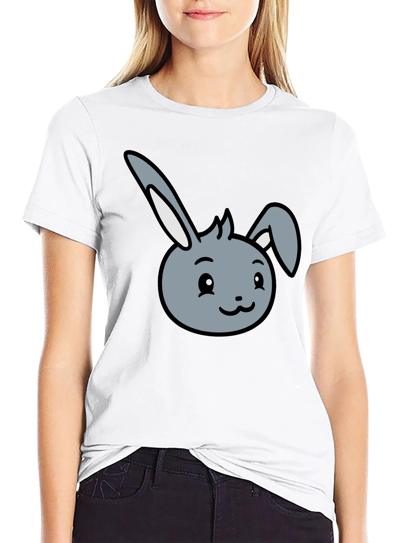 Black Cute Bunny Graphic Tee - Soft Cotton Blend view 9