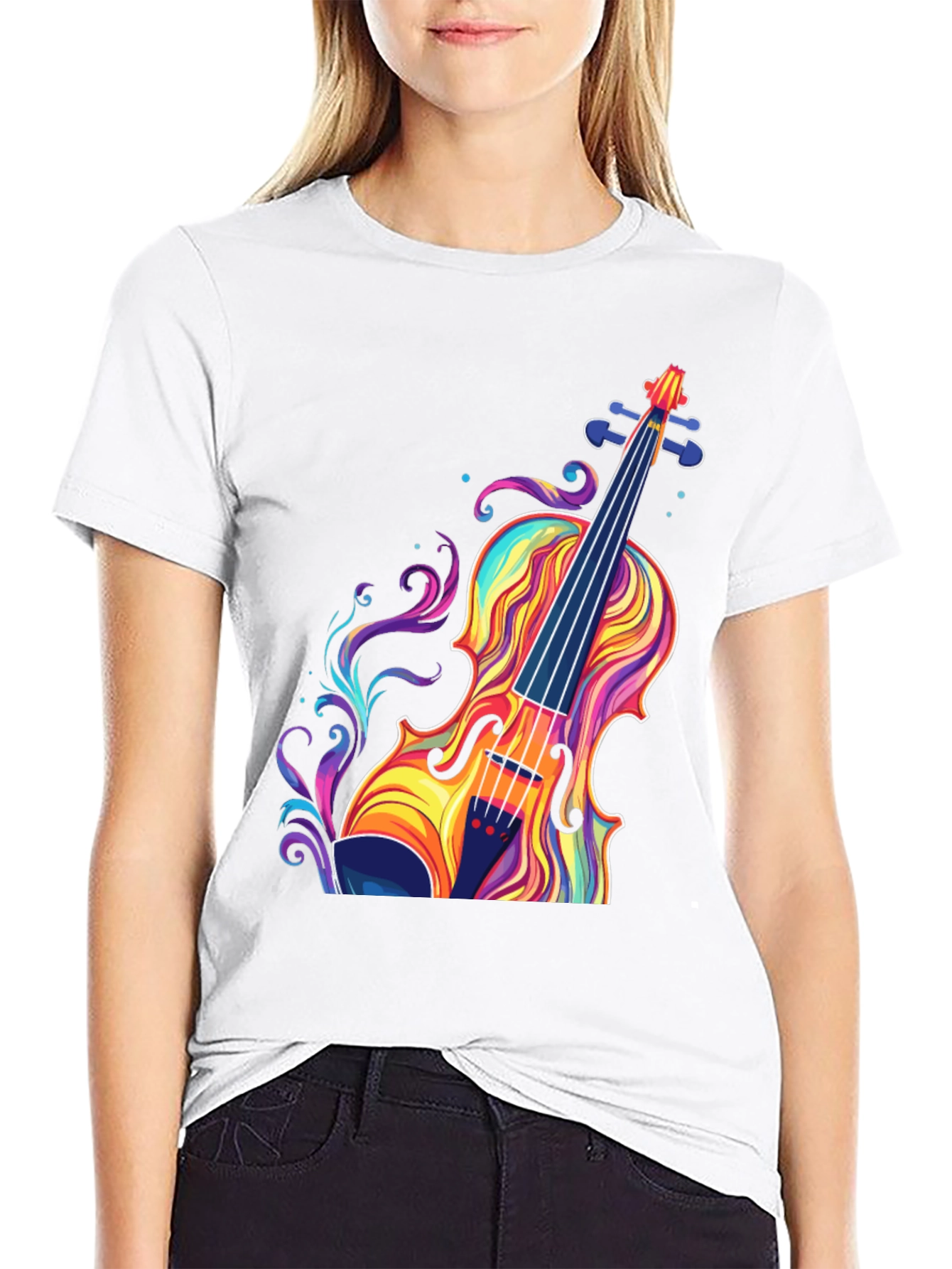 Black Colorful Violin Graphic T-Shirt - Music Lover Tee view 9