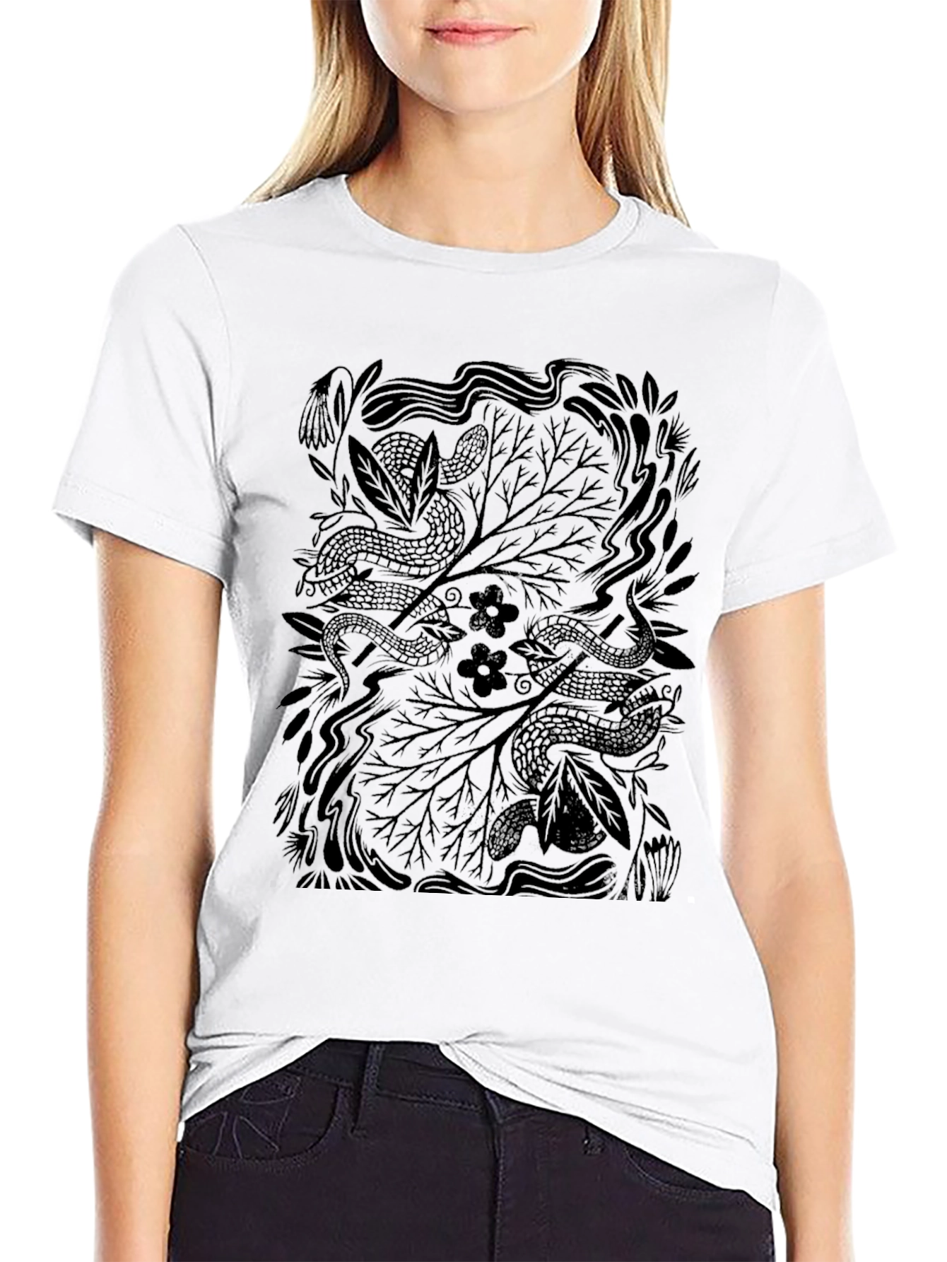 Black Nature Serpent Graphic Tee - Black view 9