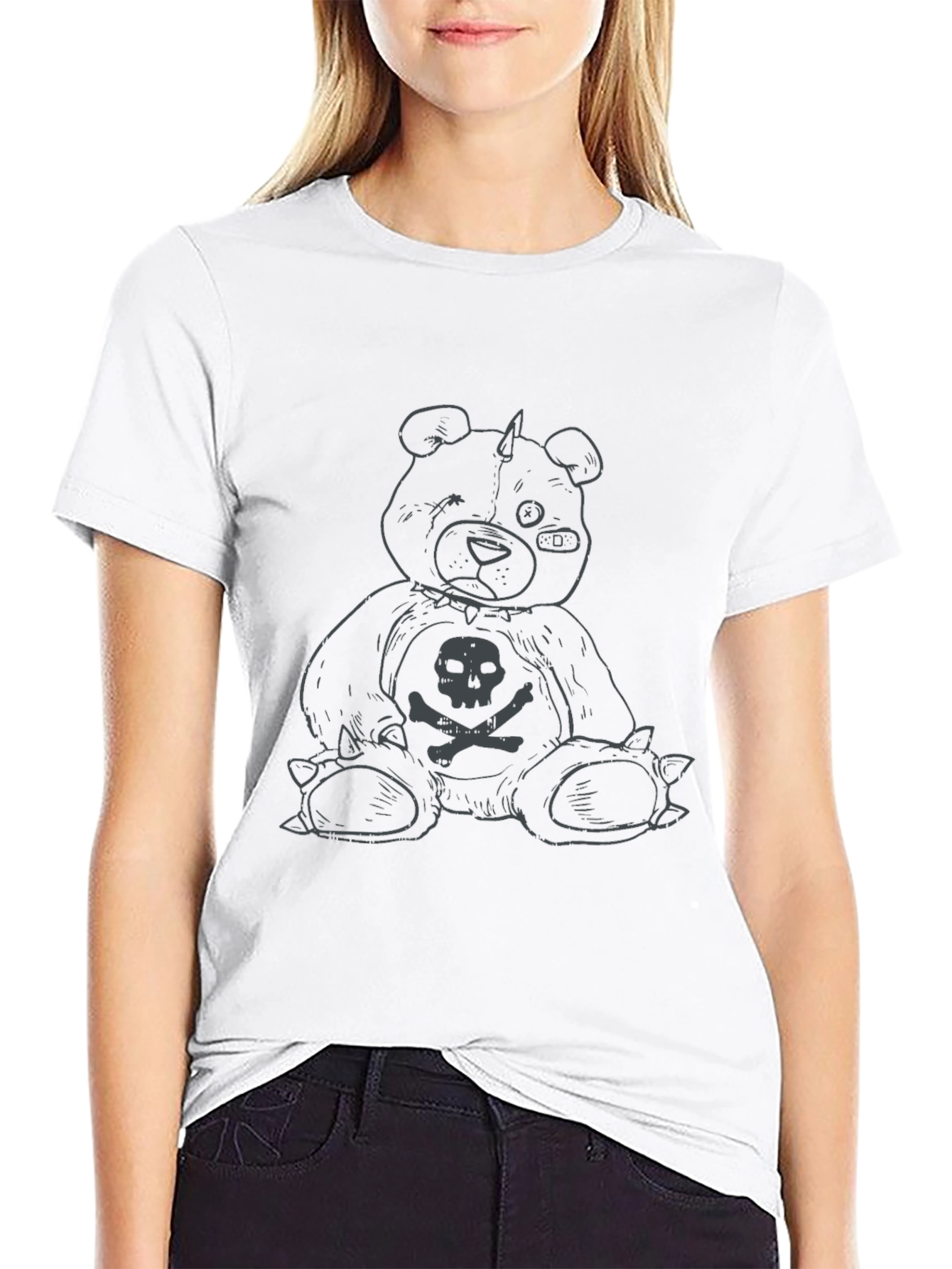 Black Edgy Teddy Graphic Tee - Black Cotton view 9