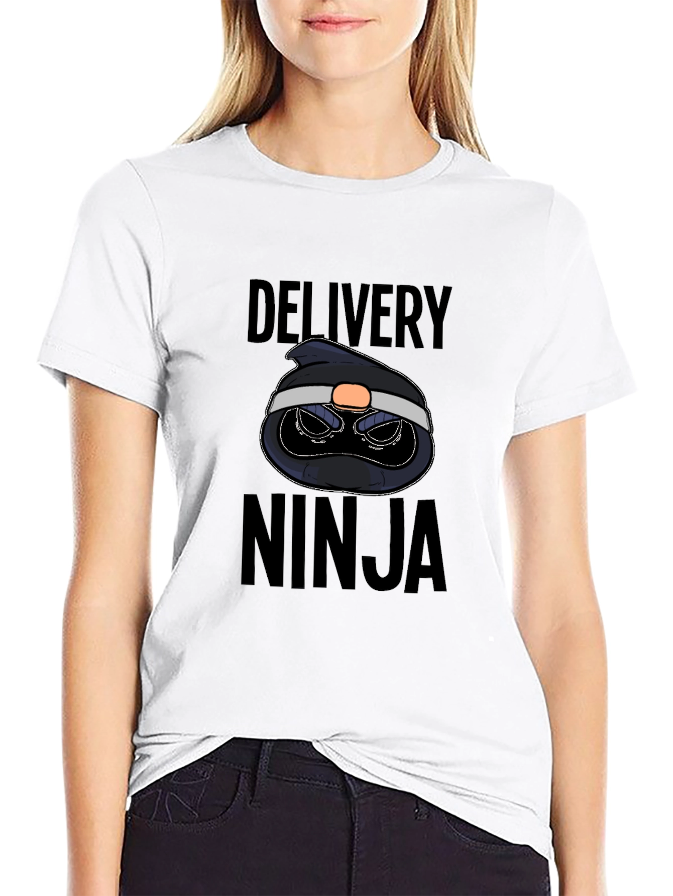 Black Delivery Ninja Graphic Tee - Black Cotton T-Shirt view 9