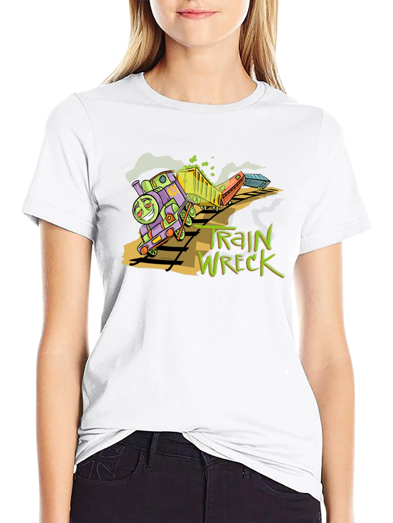 Black Train Wreck Graphic Tee -  Black Cotton Shirt view 9