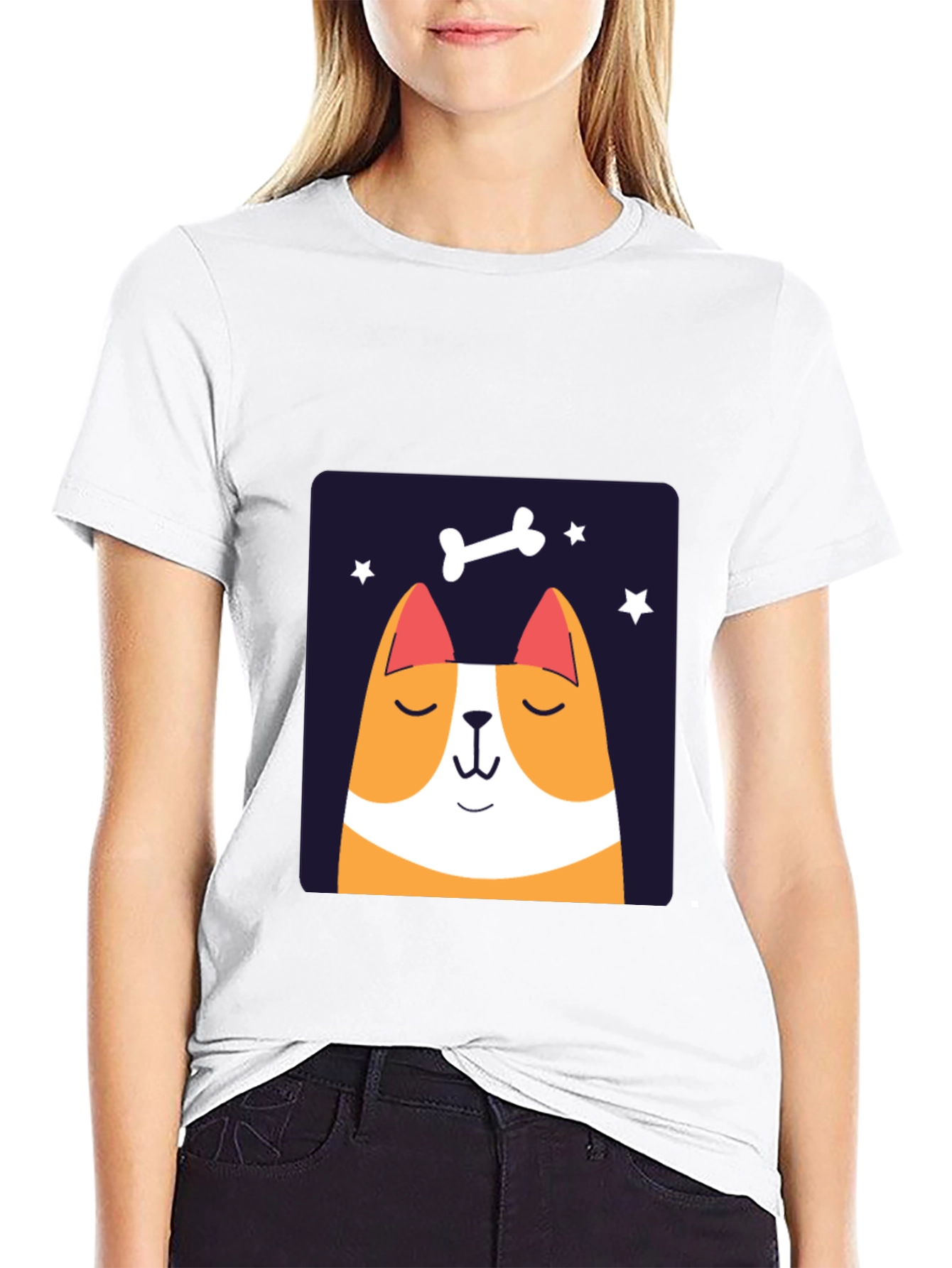 Black Cute Dog Cartoon Graphic Tee - Unisex Casual Shirt view 9