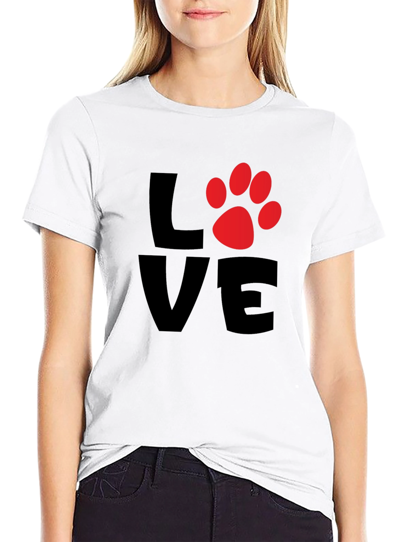 Black Love Paw Print Men's Black T-Shirt view 9
