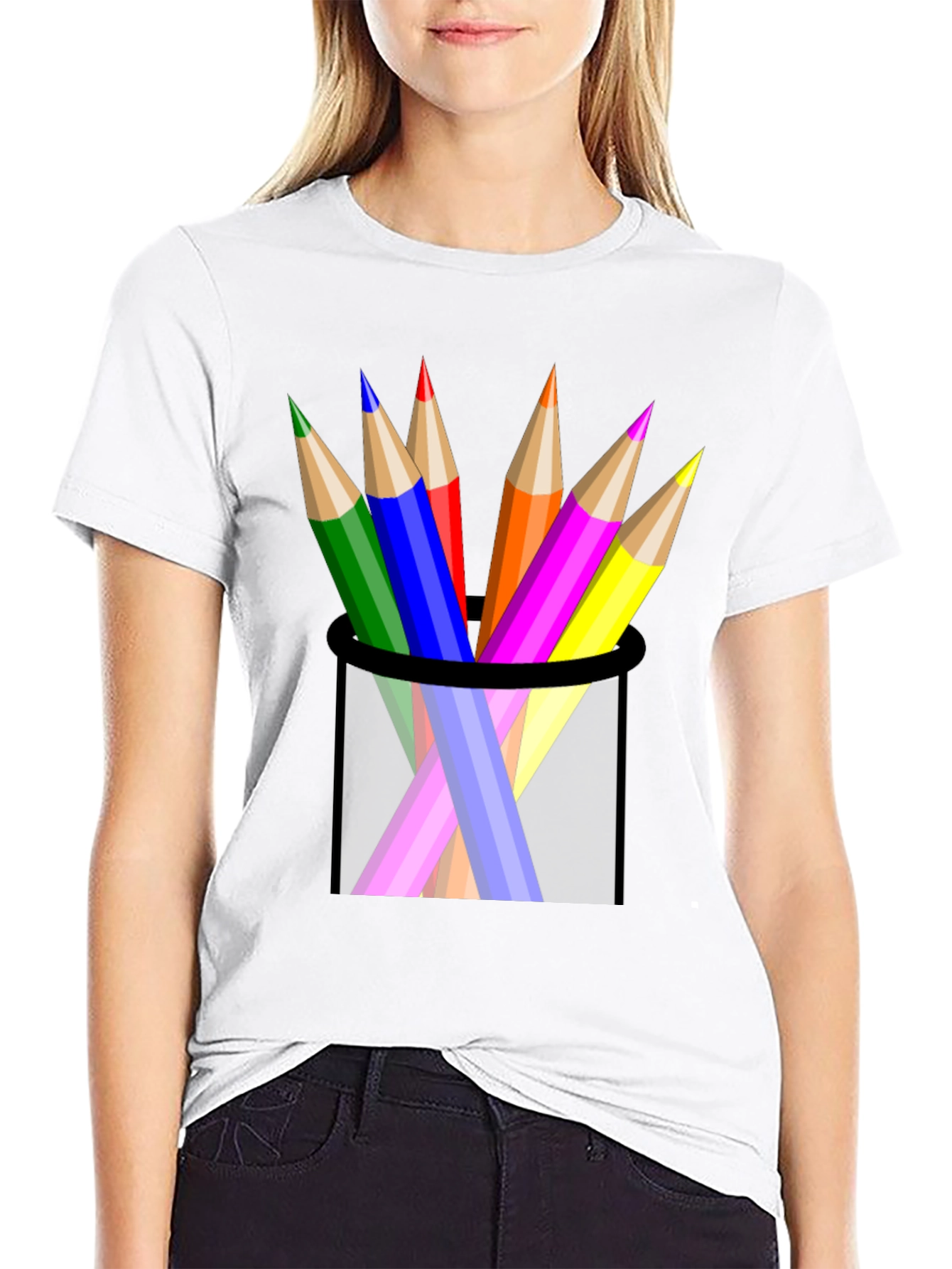 Black Colorful Pencils Black T-Shirt view 9