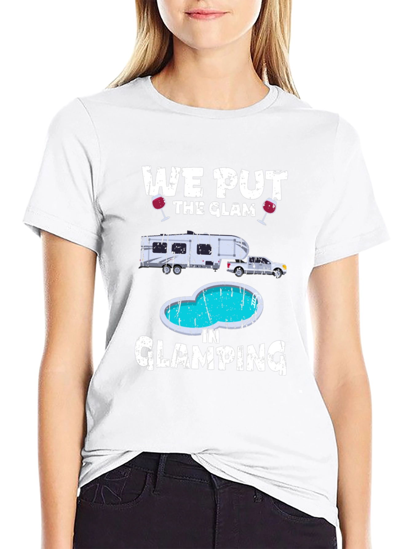 Black Glamorous Glamping T-Shirt: RV & Pool Design view 9