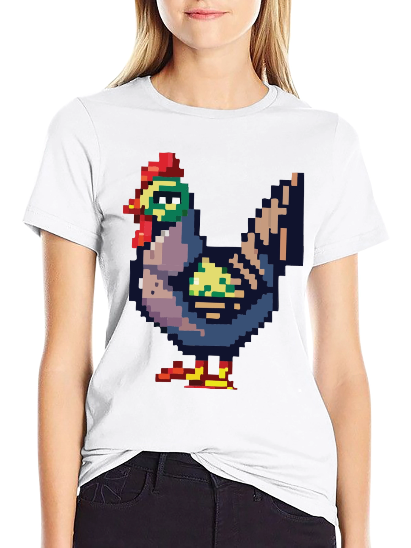 Black Pixel Chicken Tee - Retro Gaming Style view 9