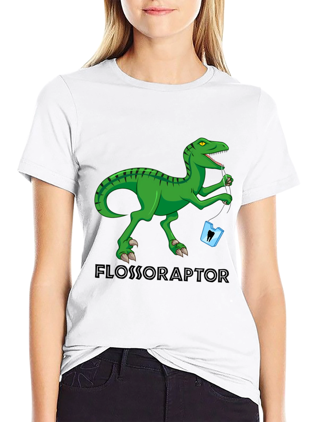 Black Flossoraptor T-Shirt: Dental Humor Tee view 9