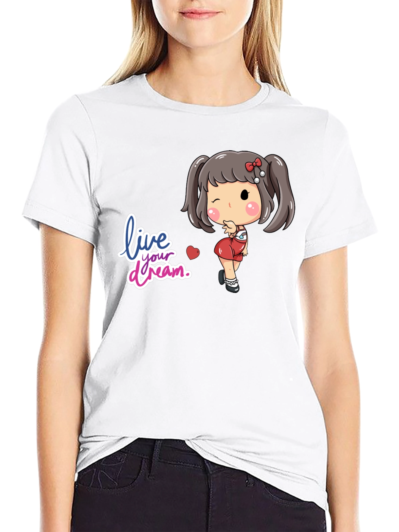 Black Live Your Dream Black Graphic Tee - Cute Girl Design view 9