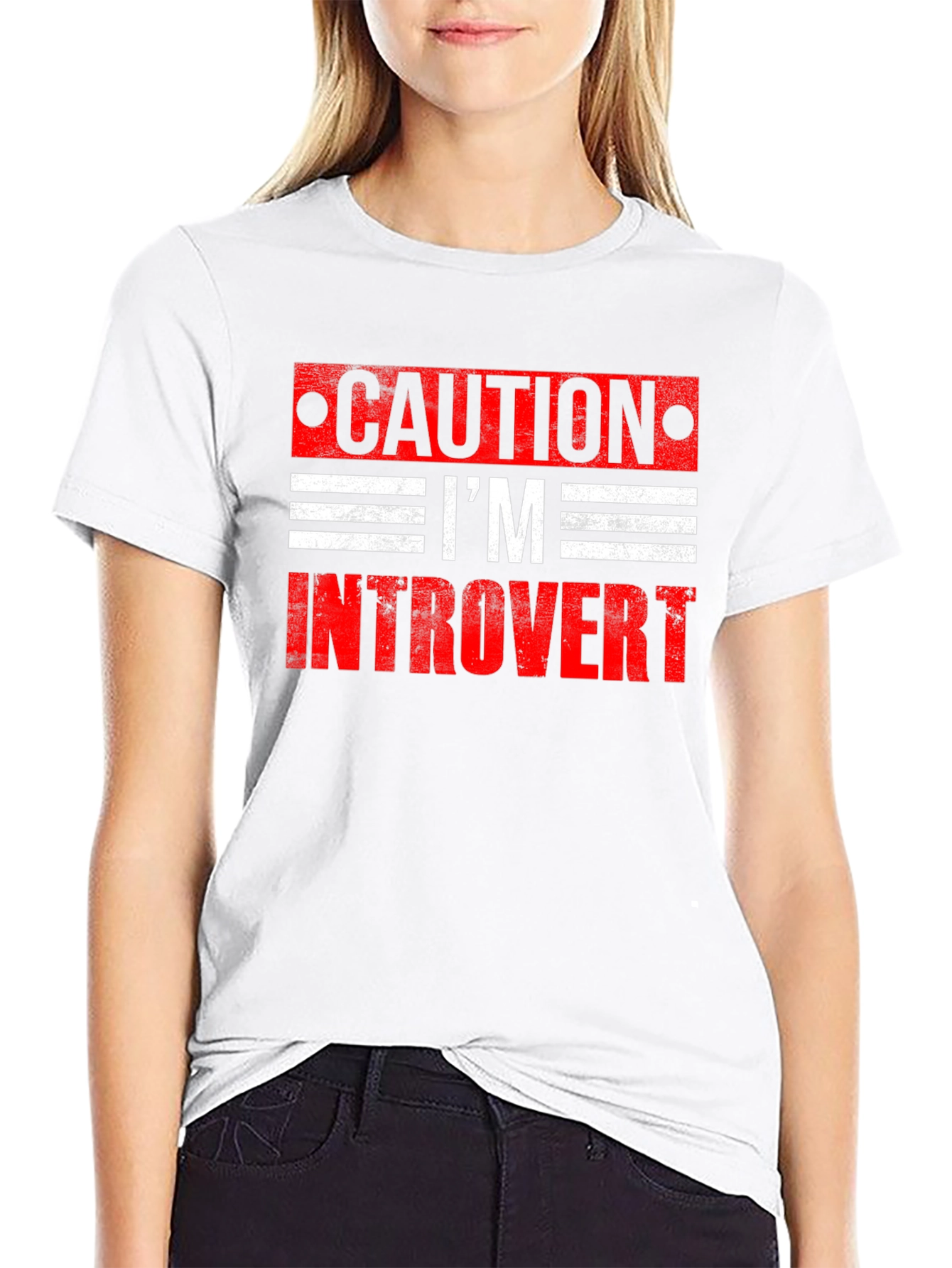 Black Caution I'm Introvert Graphic T-Shirt view 9