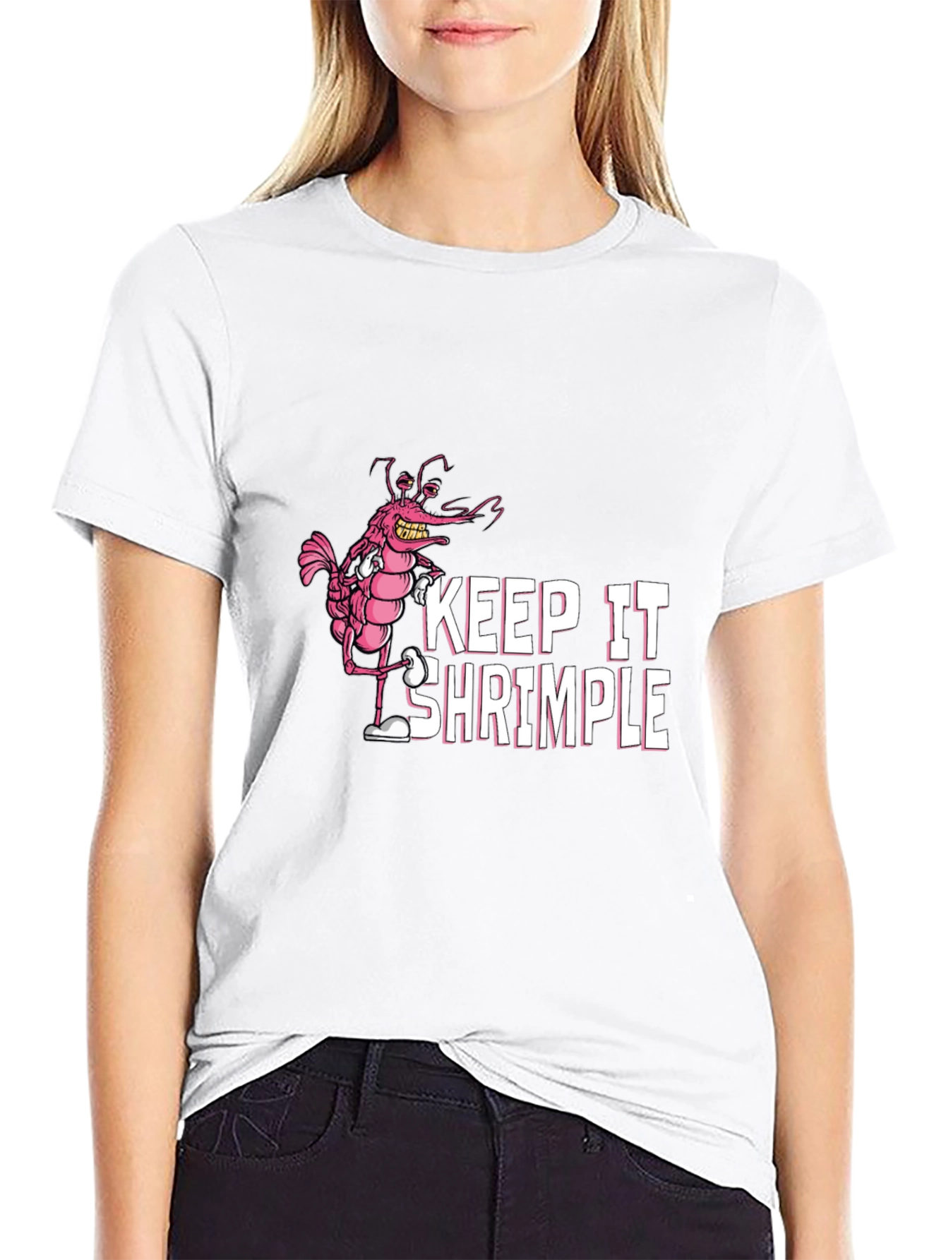 Black Keep It Shrimple Funny Graphic Tee view 9