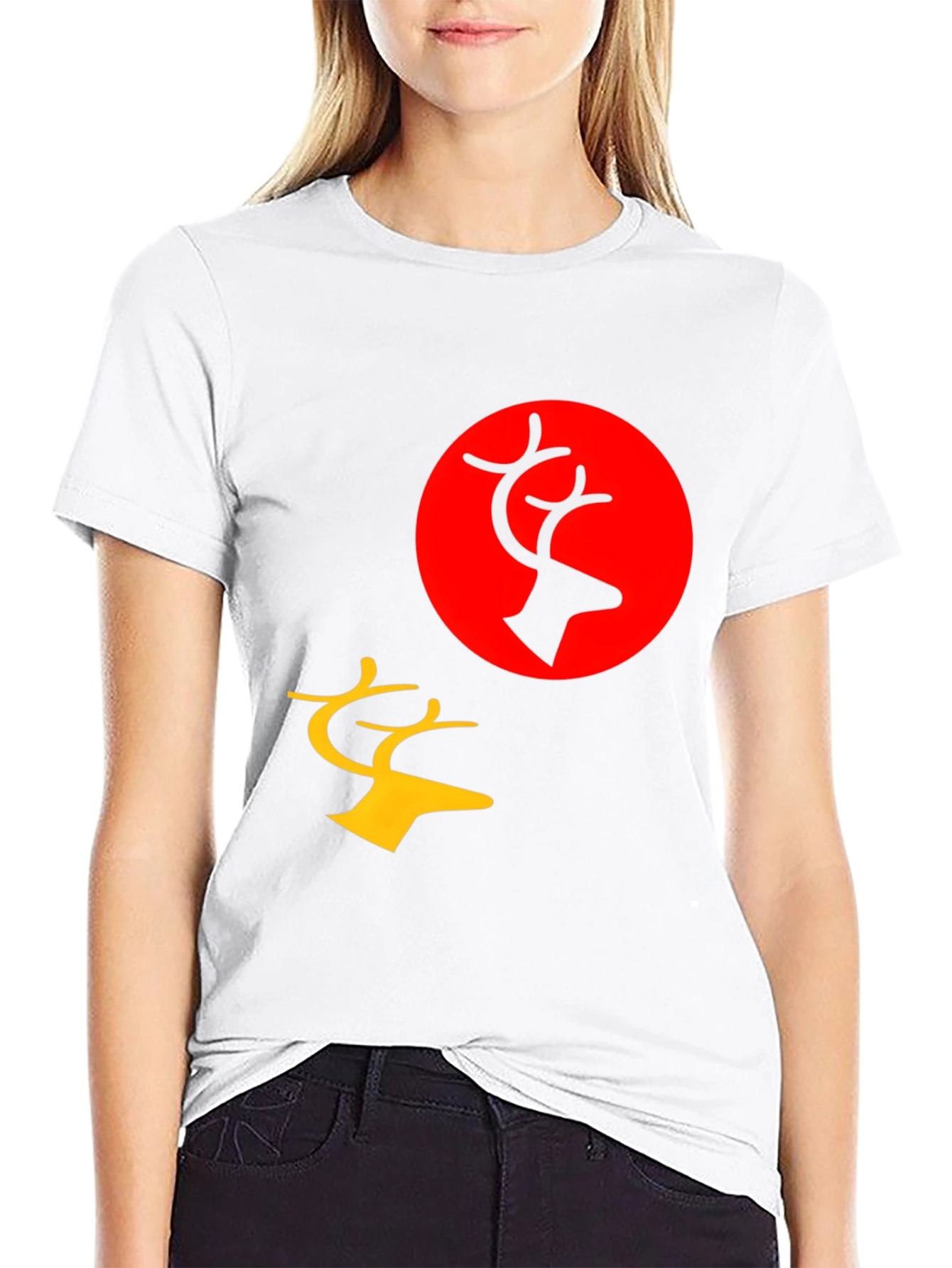 Black Graphic Tee: Deer Silhouette Print, Black view 9