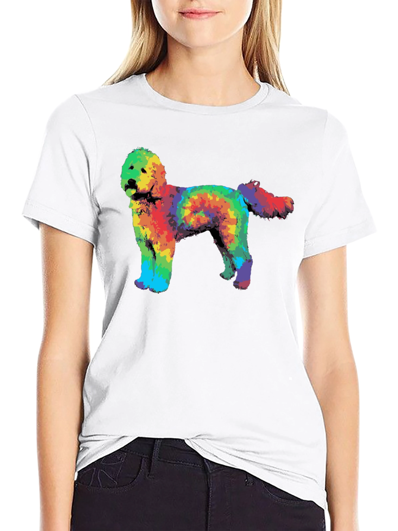 Black Rainbow Tie-Dye Doodle Dog Graphic T-Shirt view 9