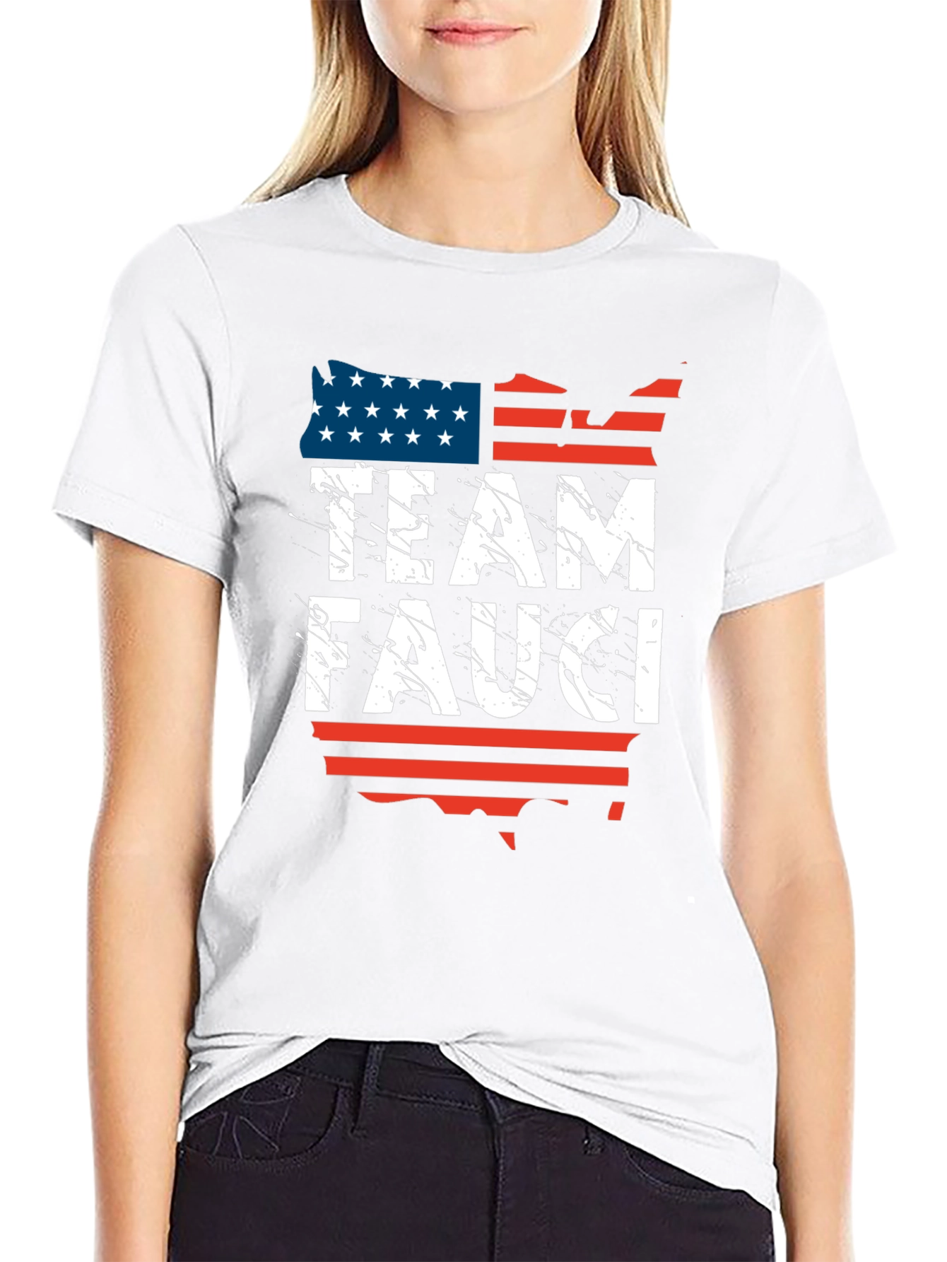Black Team Fauci USA Flag Graphic T-Shirt view 9