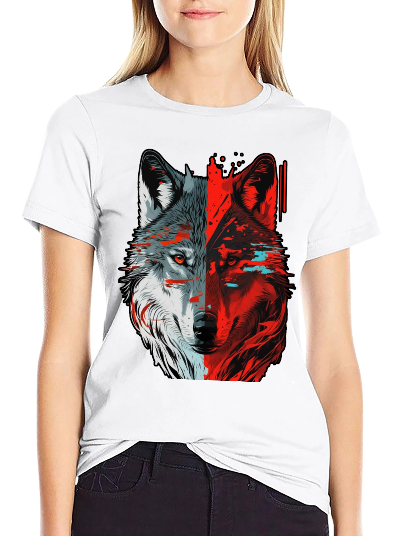 Black Bicolor Wolf Graphic T-Shirt - Stylish Animal Tee view 9