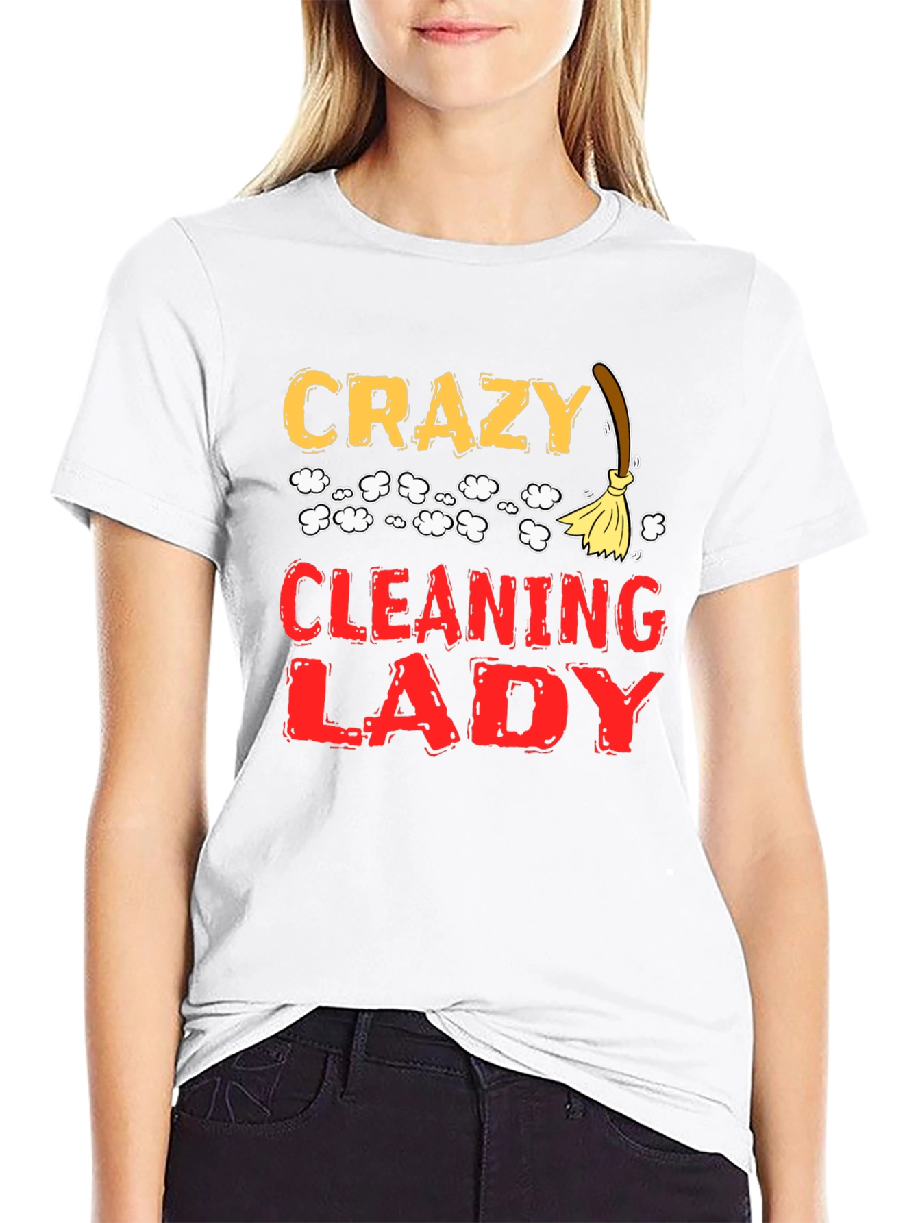 Black Crazy Cleaning Lady Graphic T-Shirt view 9