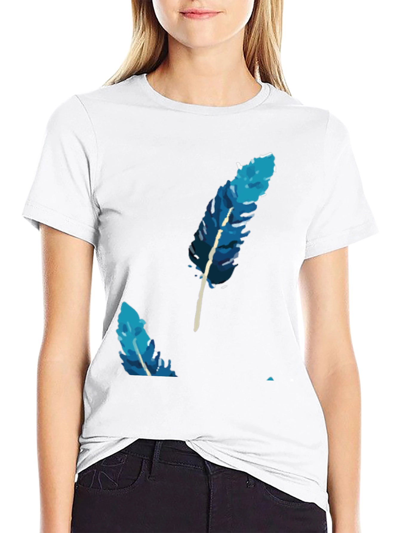 Black Blue Feather Graphic Tee - Soft Cotton Blend view 9