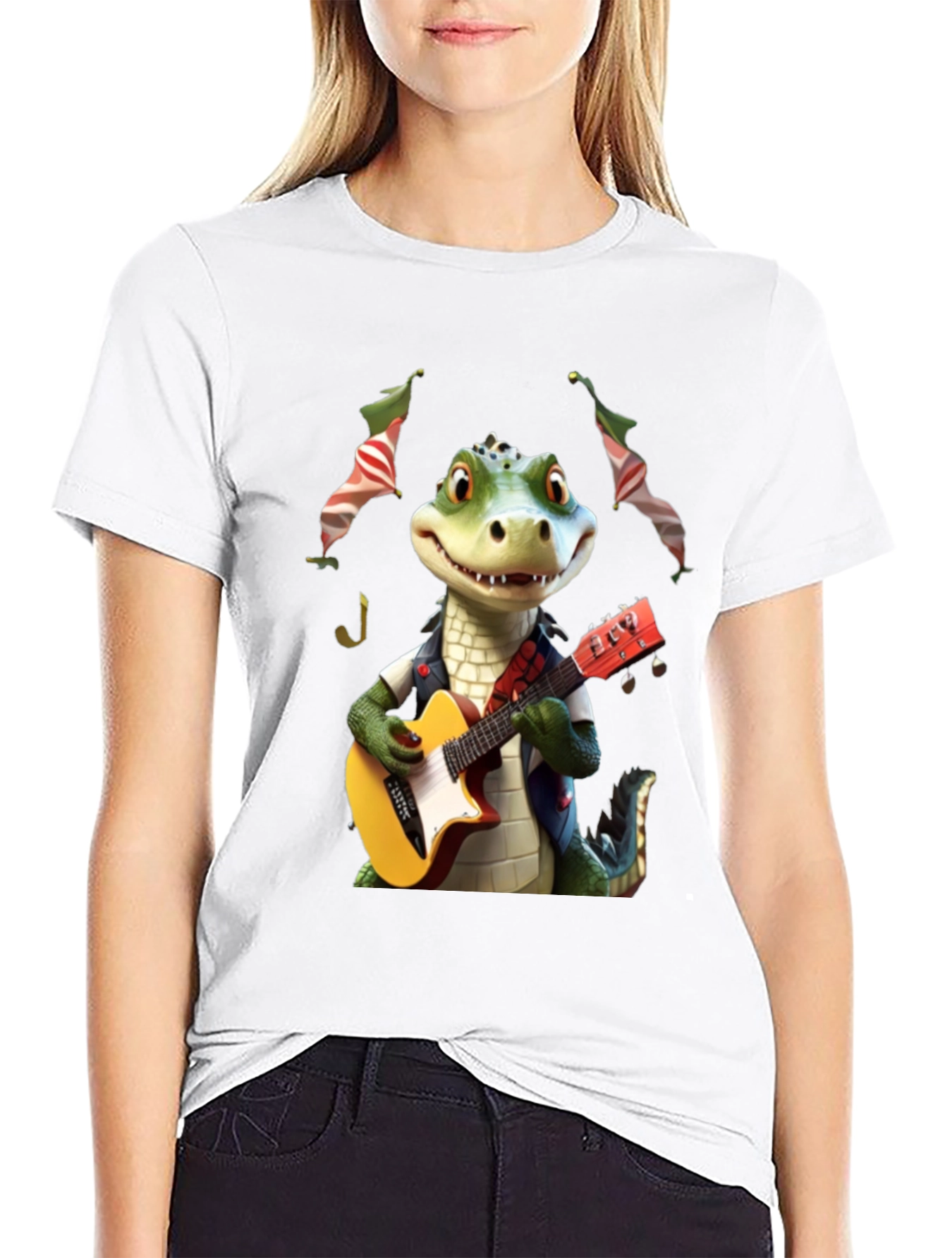 Black Alligator Guitar Player Graphic Tee view 9