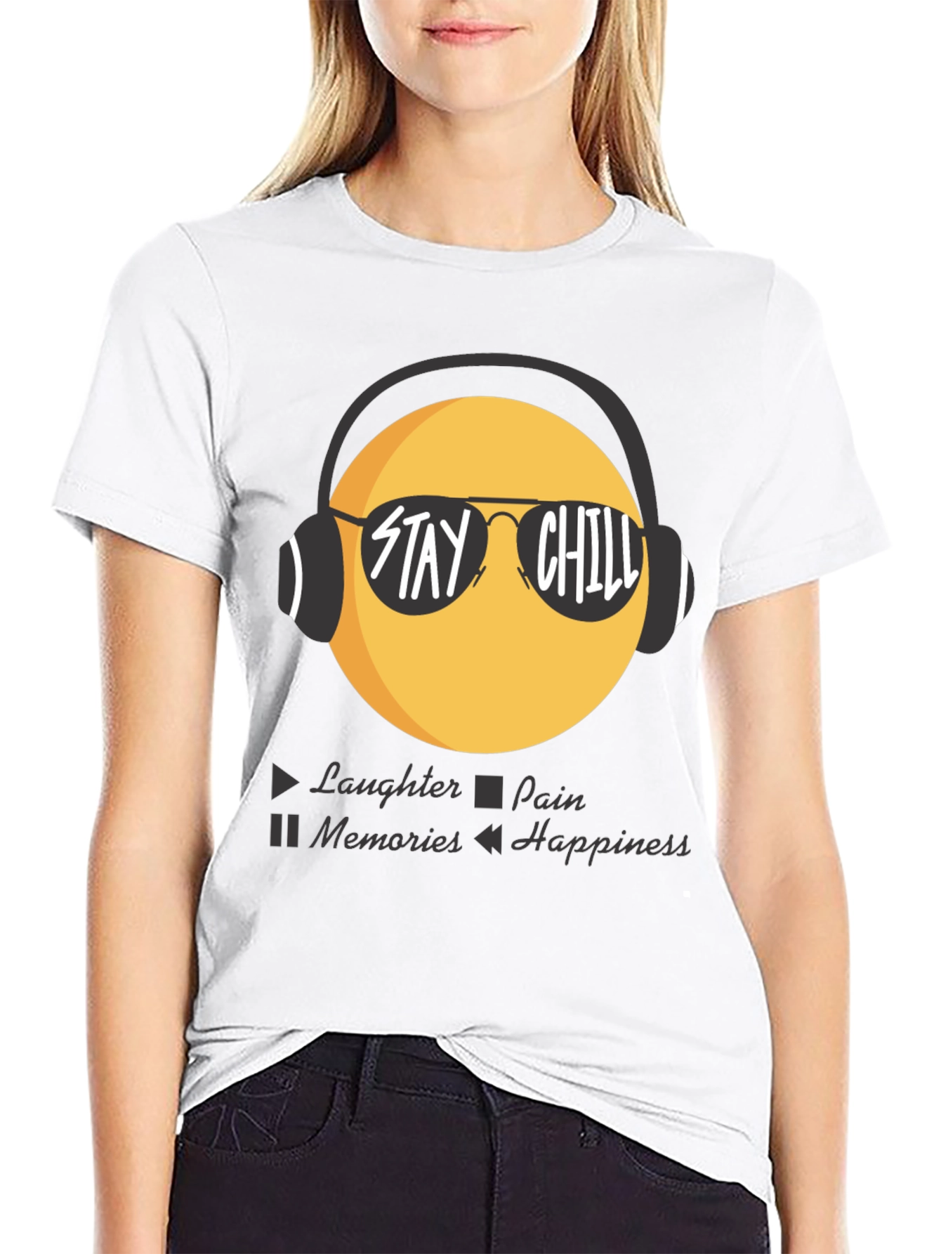 Black Stay Chill Emoji T-Shirt - Laughter, Happiness view 9