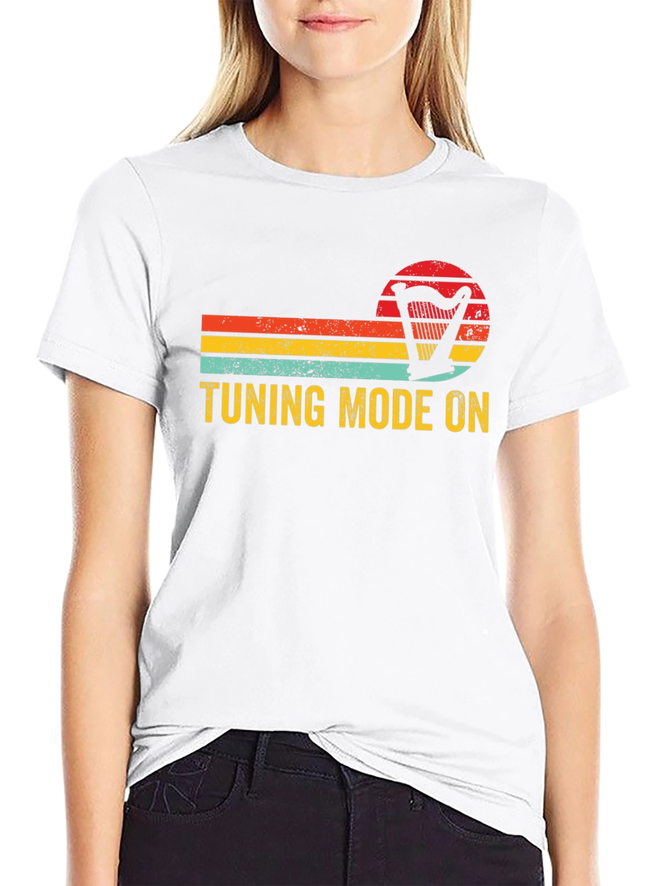 Black Tuning Mode On Harp Retro T-Shirt - Musician Gift view 9