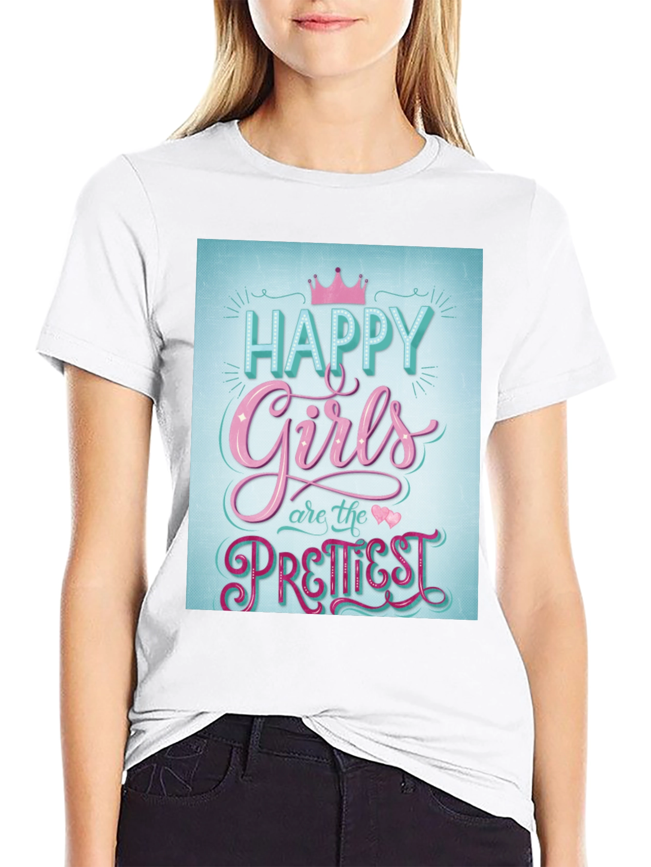 Black Happy Girls Prettiest T-Shirt - Fun Graphic Tee view 9