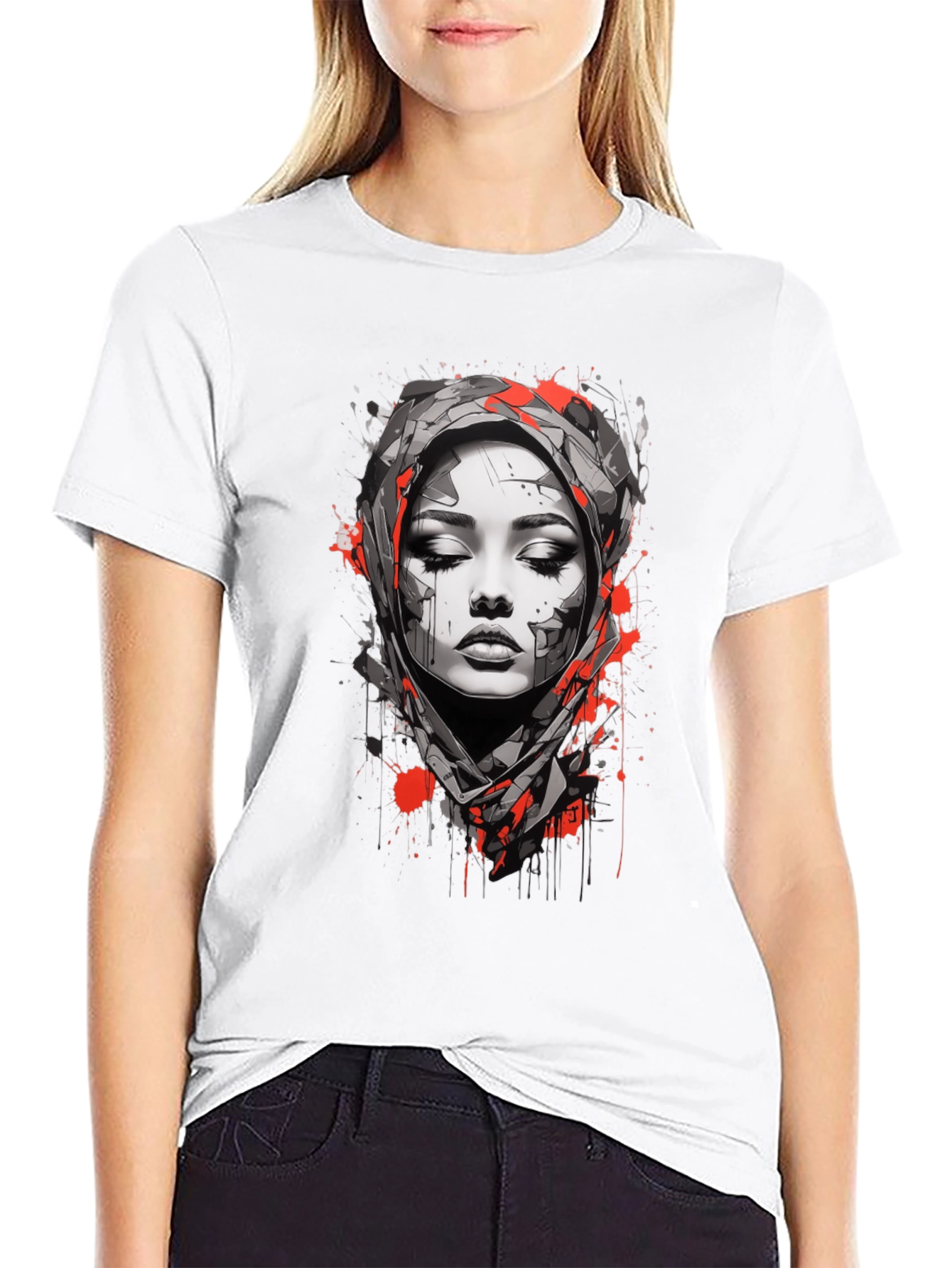 Black Abstract Woman Graphic Tee - Stylish Unisex T-Shirt view 9