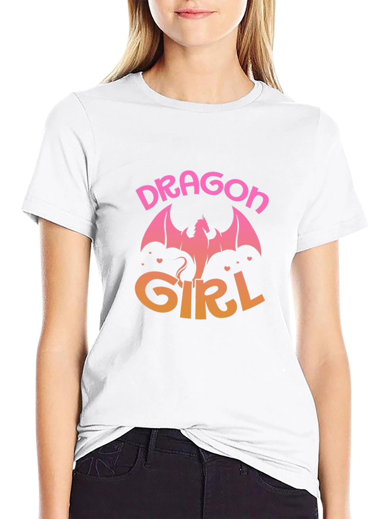 Black Dragon Girl Graphic Print Black T-Shirt view 9