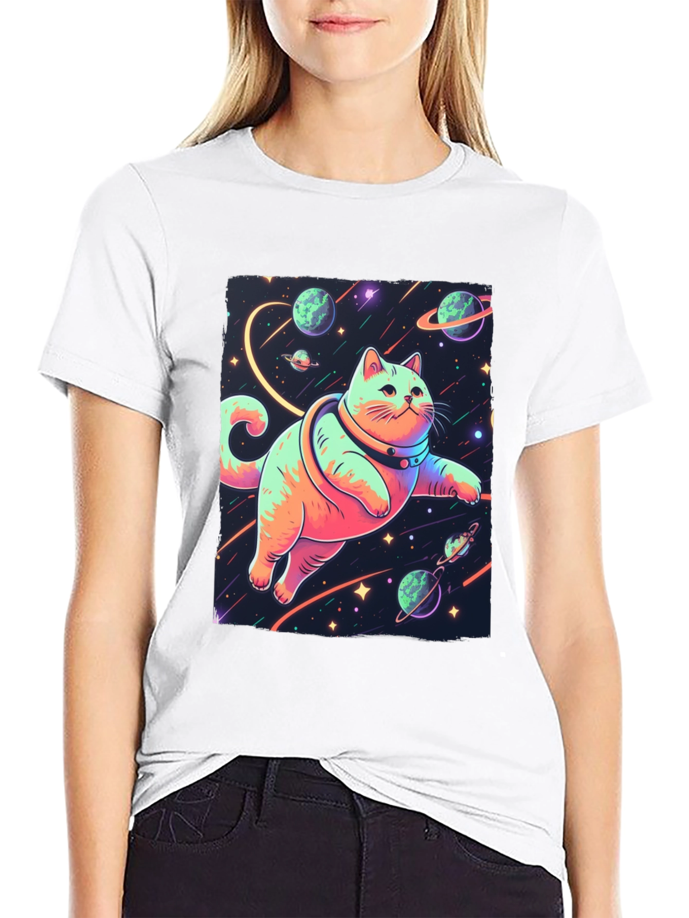 Black Cosmic Cat T-Shirt - Space Adventure Tee view 9