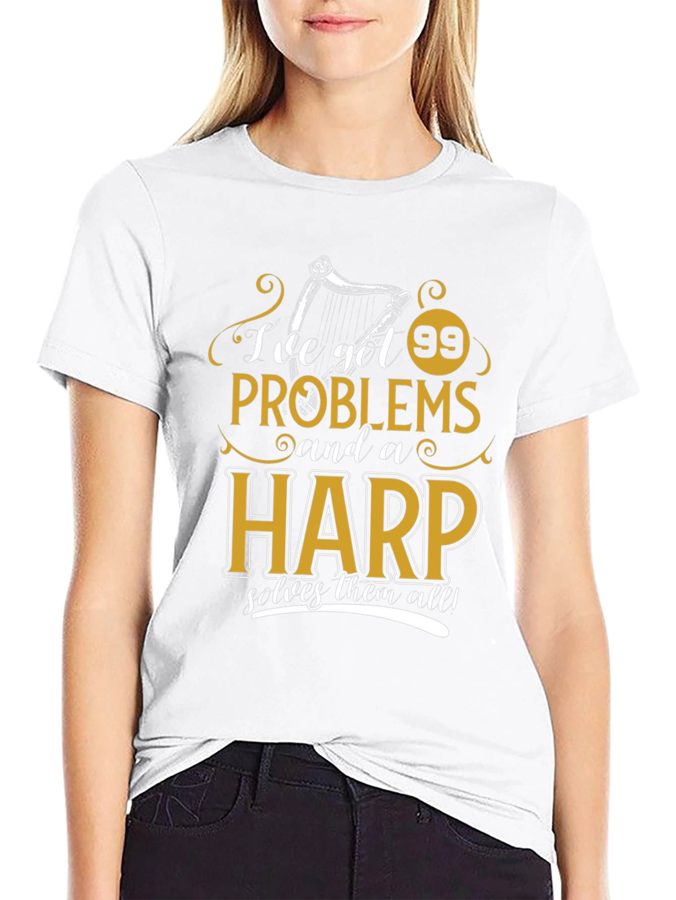 Black 99 Problems Harp T-Shirt - Musician Humor Tee view 9