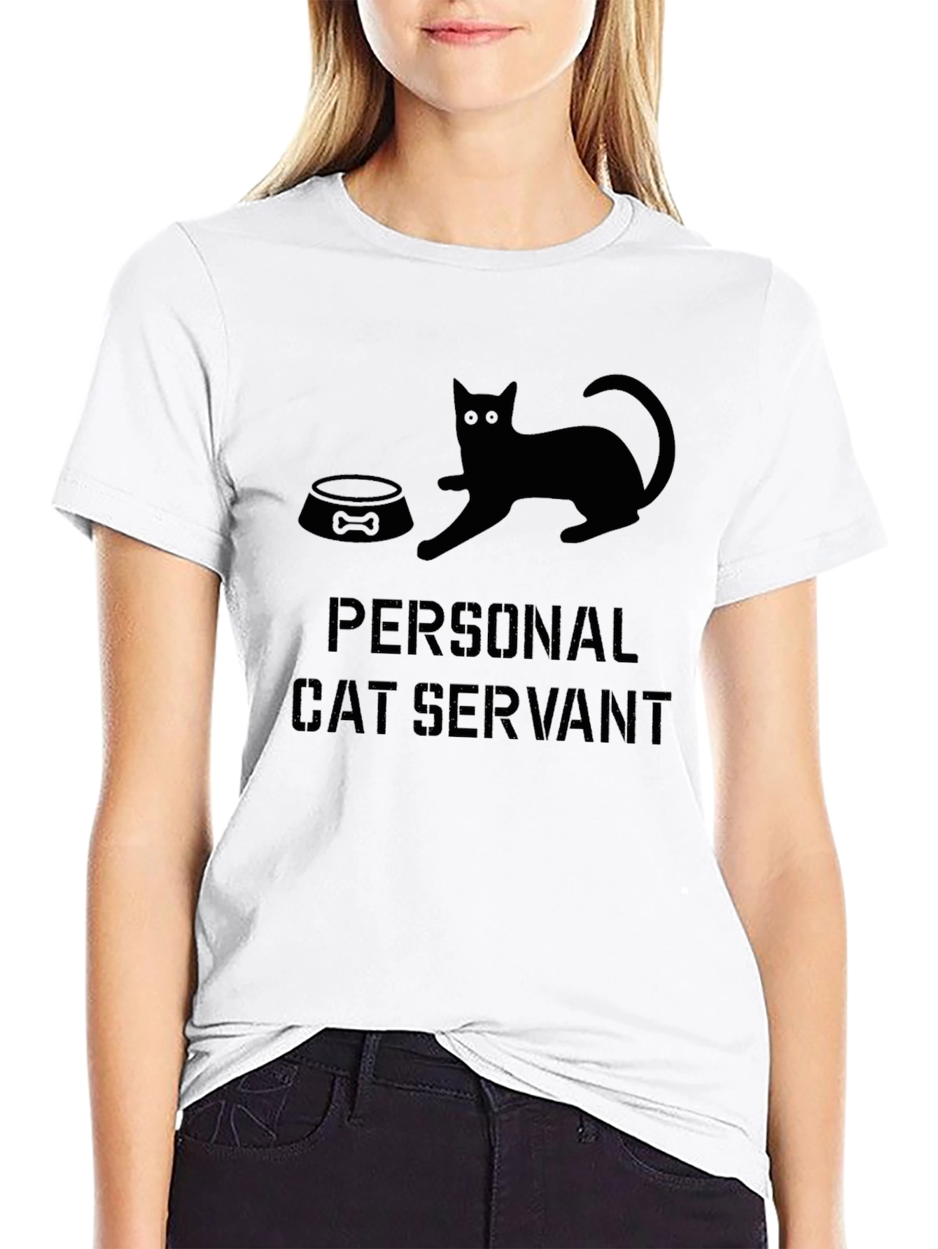 Black Personal Cat Servant Graphic T-Shirt view 9
