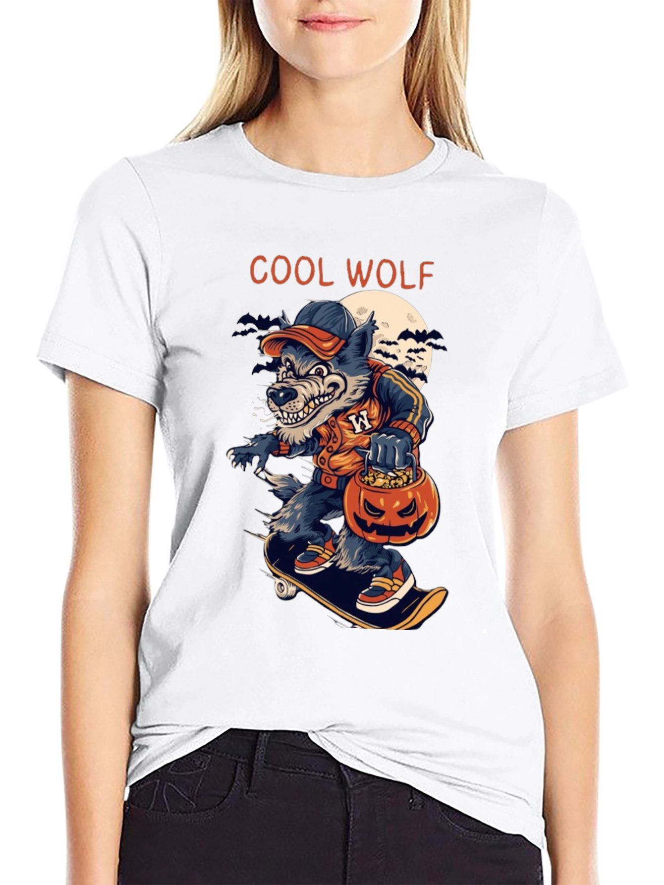 Black Cool Wolf Halloween Skateboard T-Shirt view 9