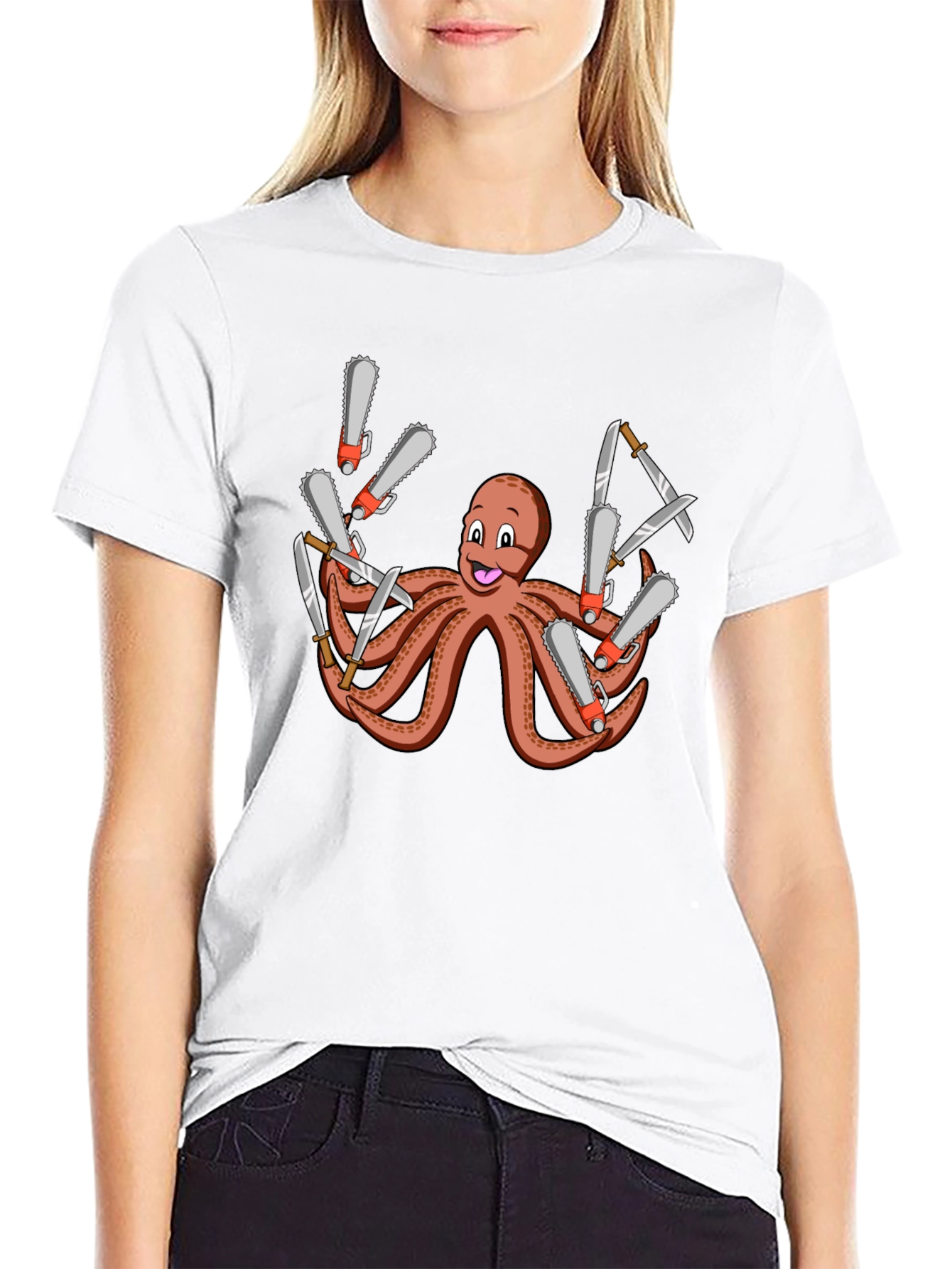 Black Octopus Chainsaw & Knife T-Shirt - Men's Black Tee view 9