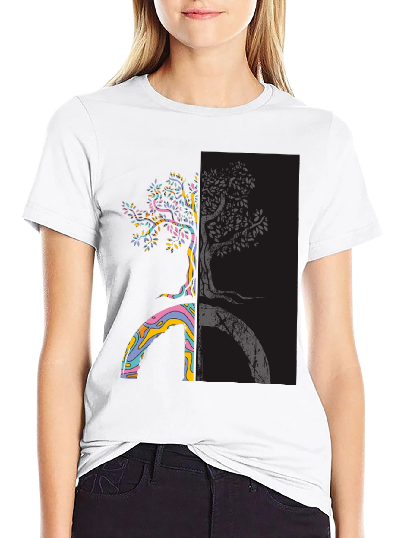 Black Yin Yang Tree Peace Sign T-Shirt view 9