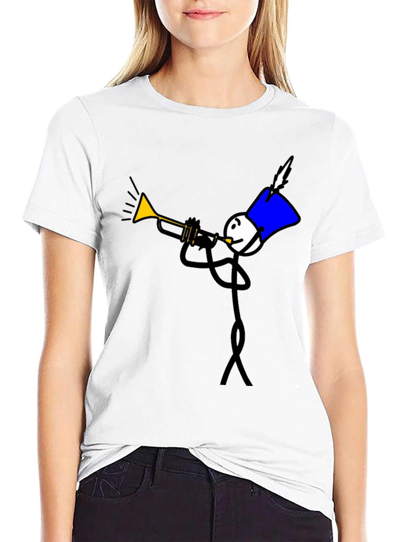 Black Stick Figure Trumpet Player Graphic Tee view 9
