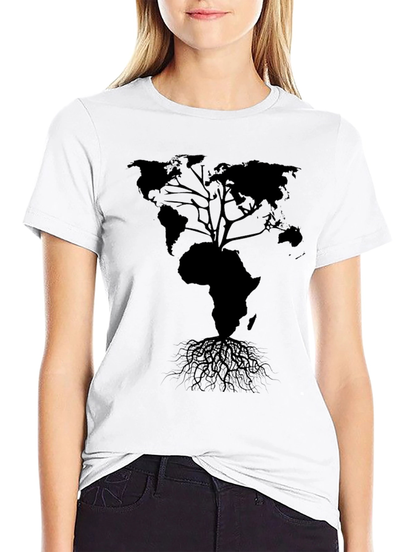 Black World Map Tree T-Shirt - Black view 9