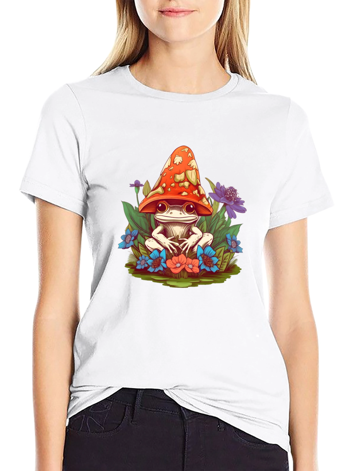 Black Mushroom Frog Graphic Tee view 9