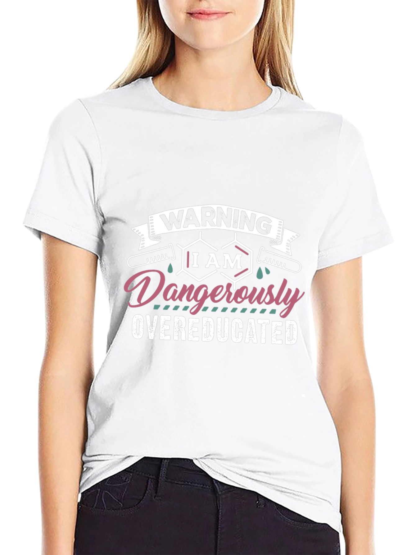 Black Warning Dangerously Overeducated Black T-Shirt view 9