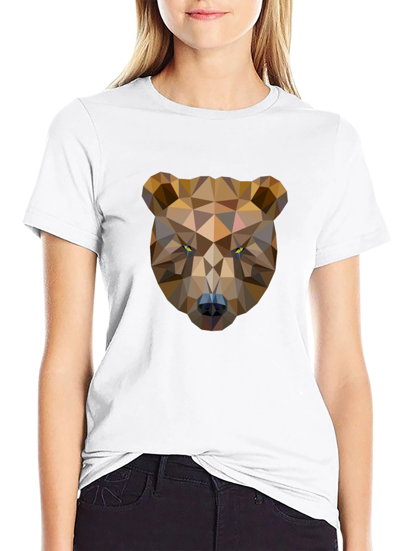 Black Geometric Bear Graphic Tee - Black Cotton T-Shirt view 9
