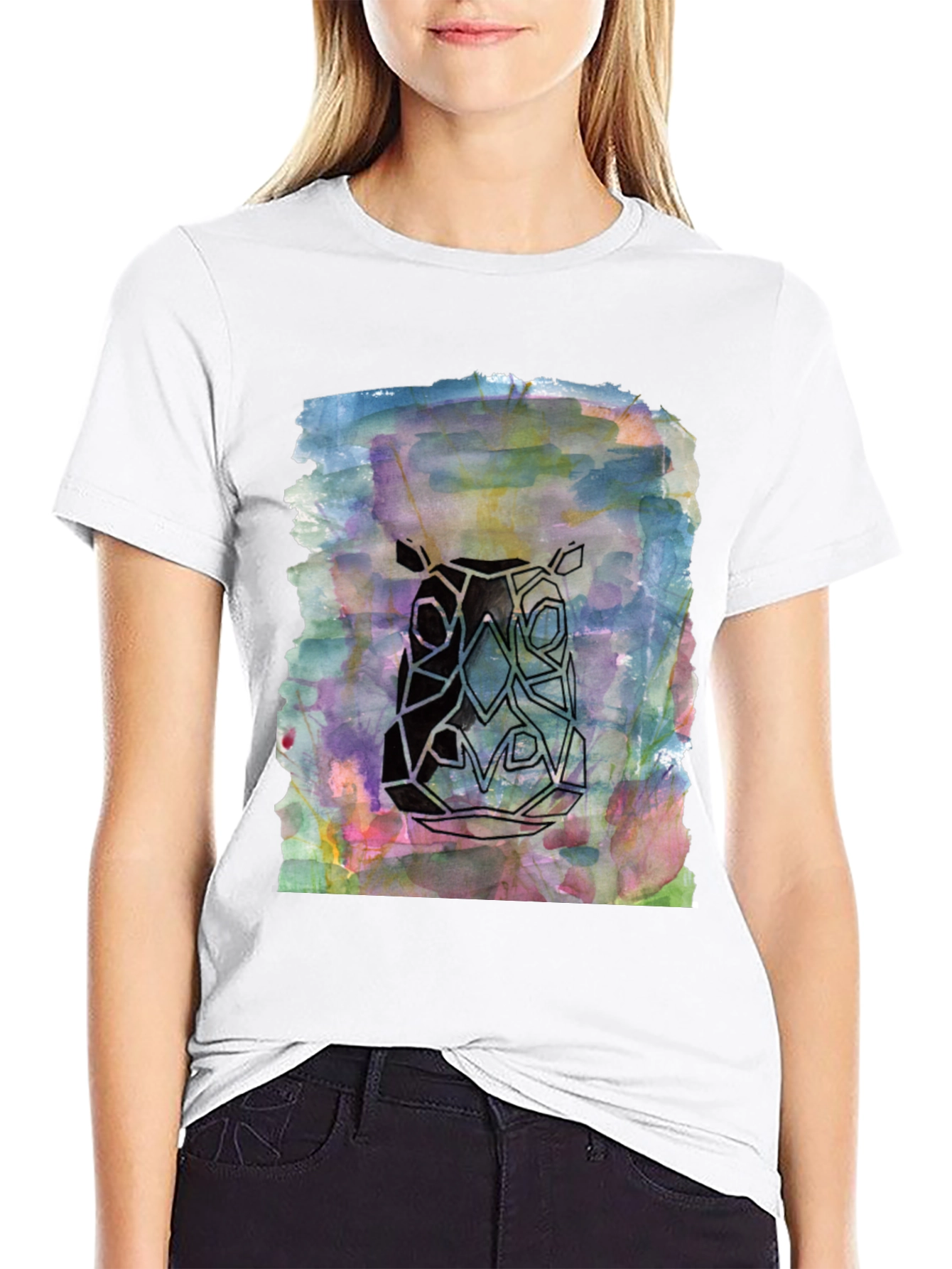 Black Abstract Rhino Graphic Tee - Men's Black T-Shirt view 9