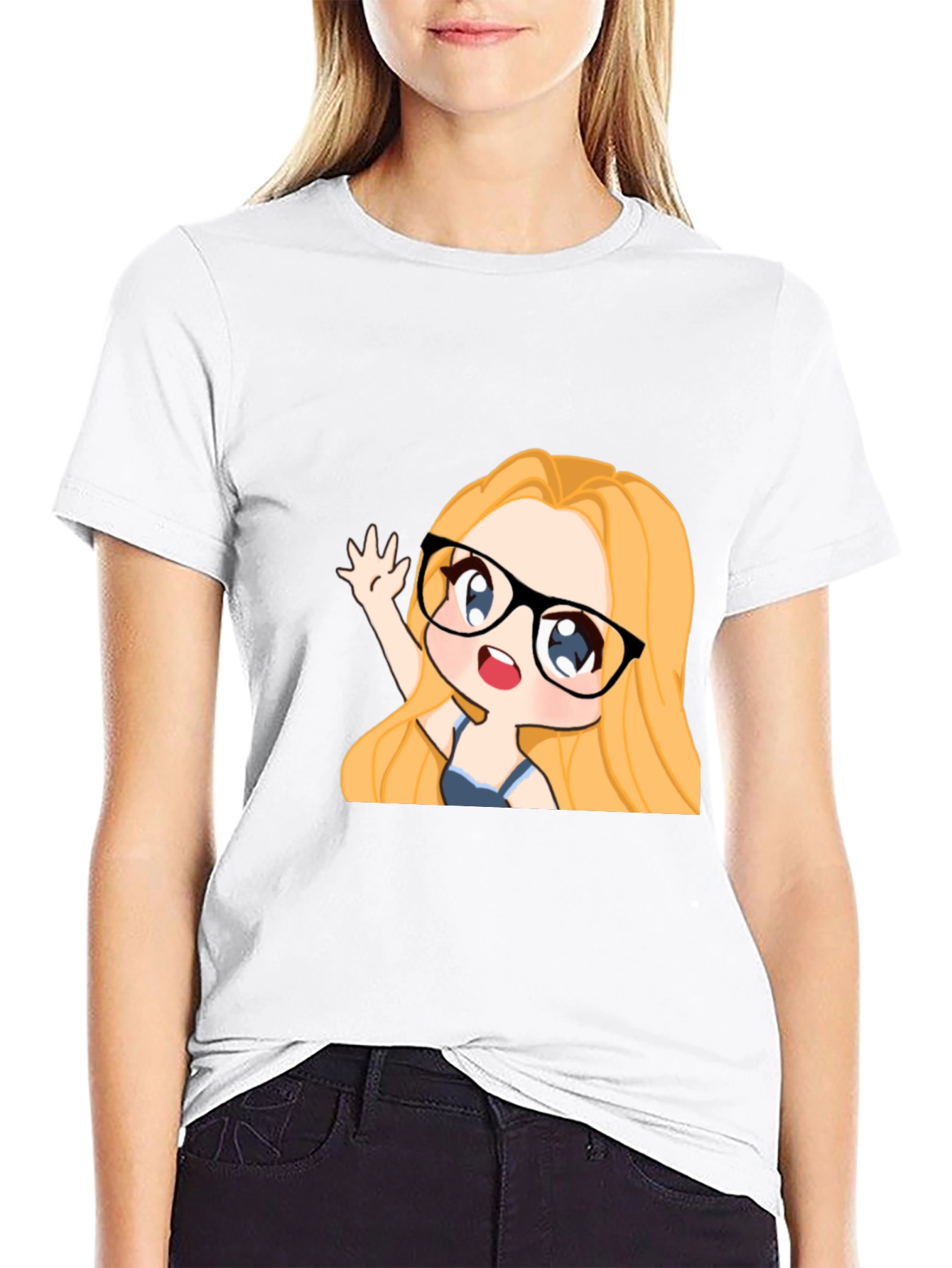 Black Anime Girl Graphic Tee - Black Cotton Casual T-Shirt view 9