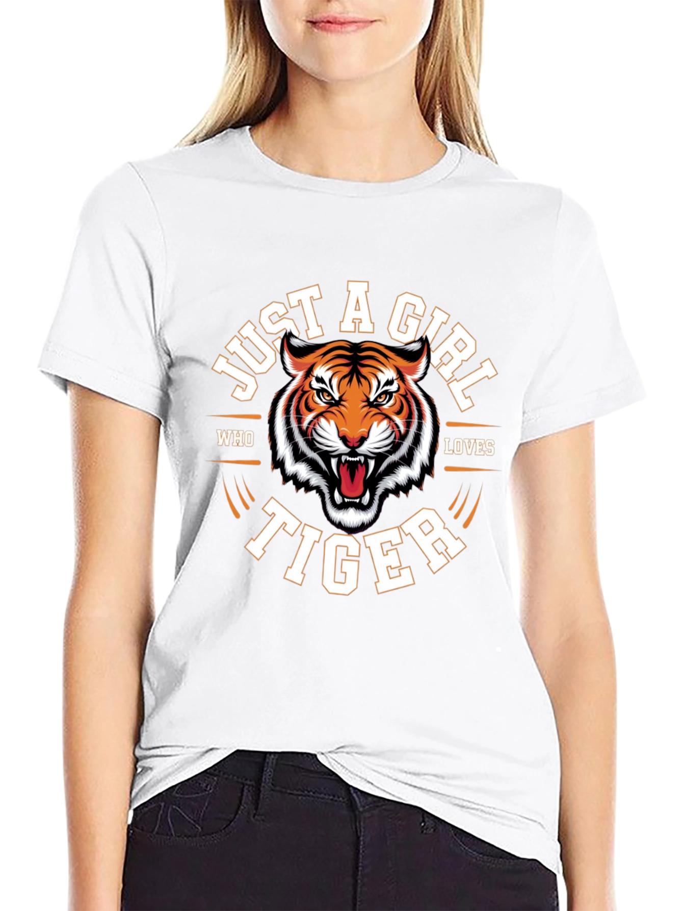 Black Just A Girl Who Loves Tigers T-Shirt - Black view 9
