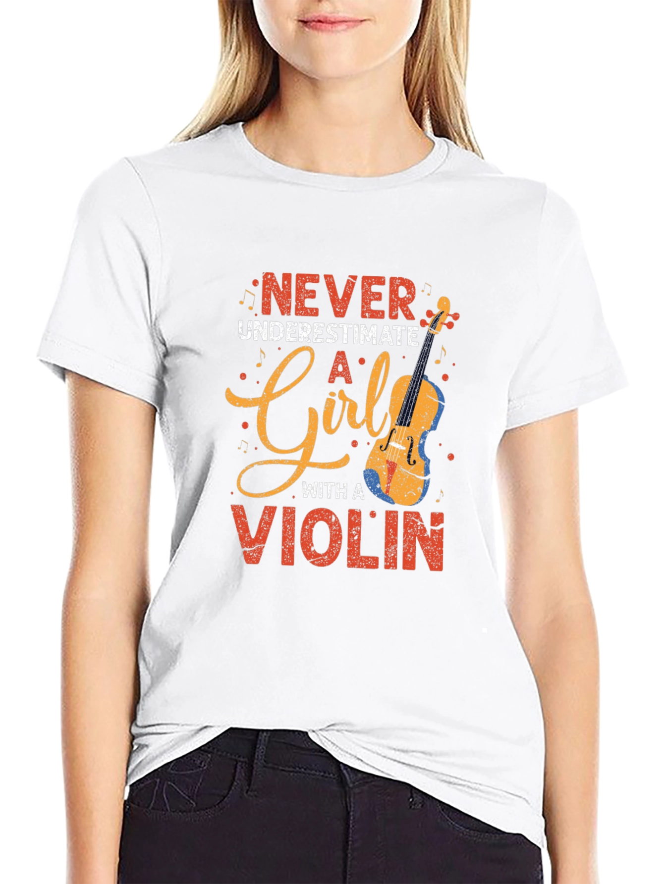 Black Never Underestimate a Girl With a Violin T-Shirt view 9