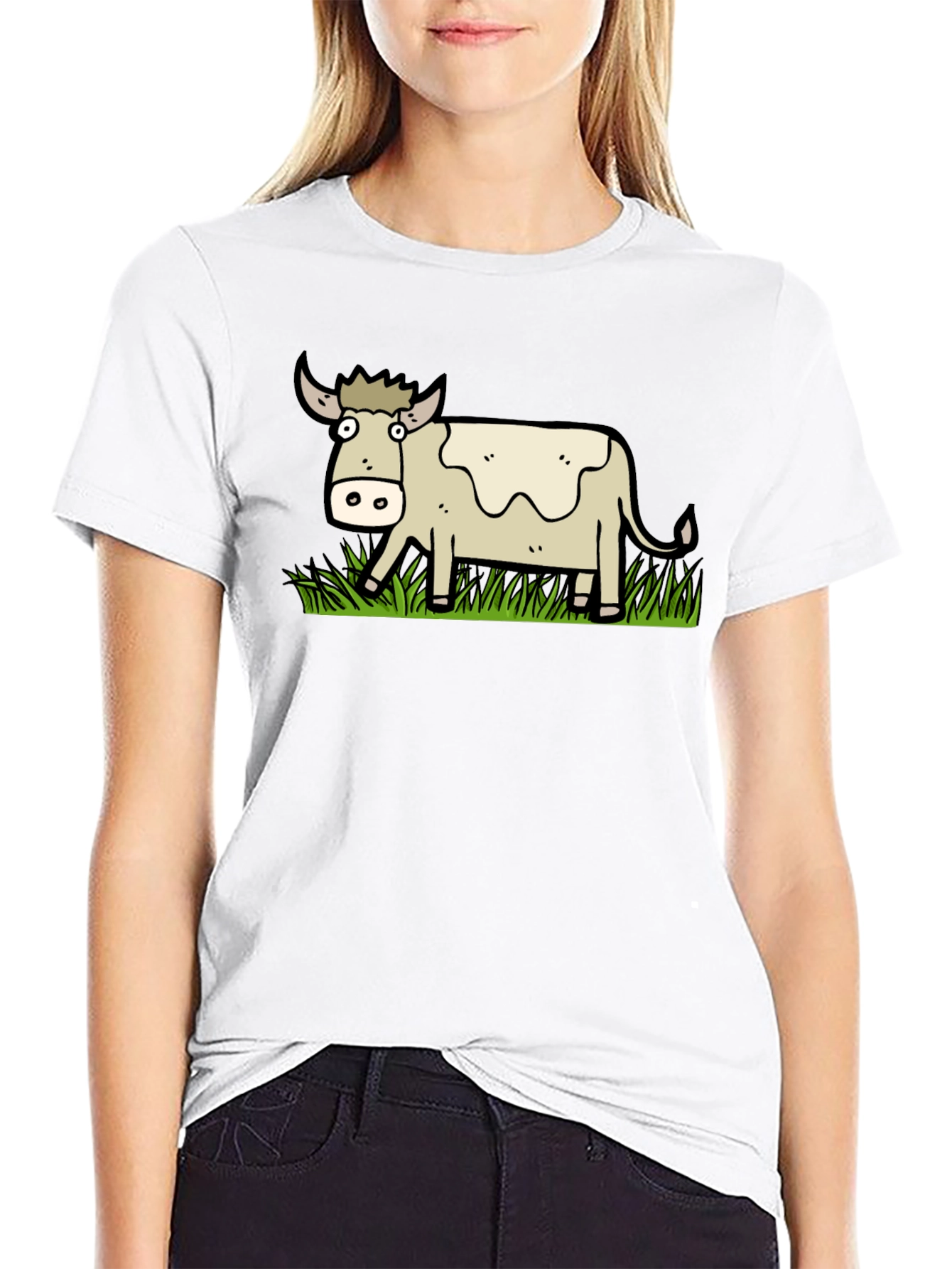 Black Cartoon Cow Graphic T-Shirt - Unisex view 9