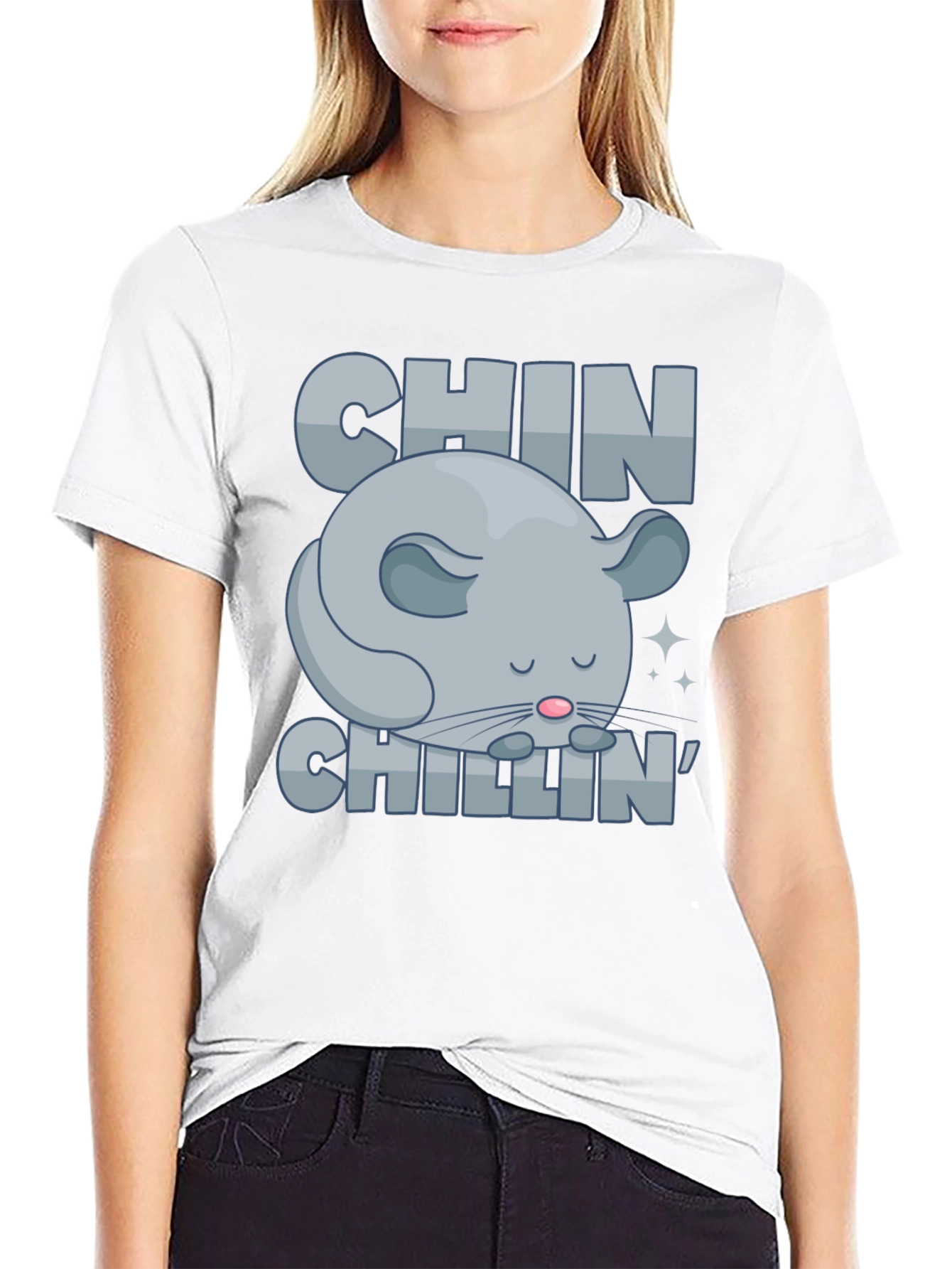Black Chin Chillin' T-Shirt, Funny Chinchilla Graphic Tee view 9