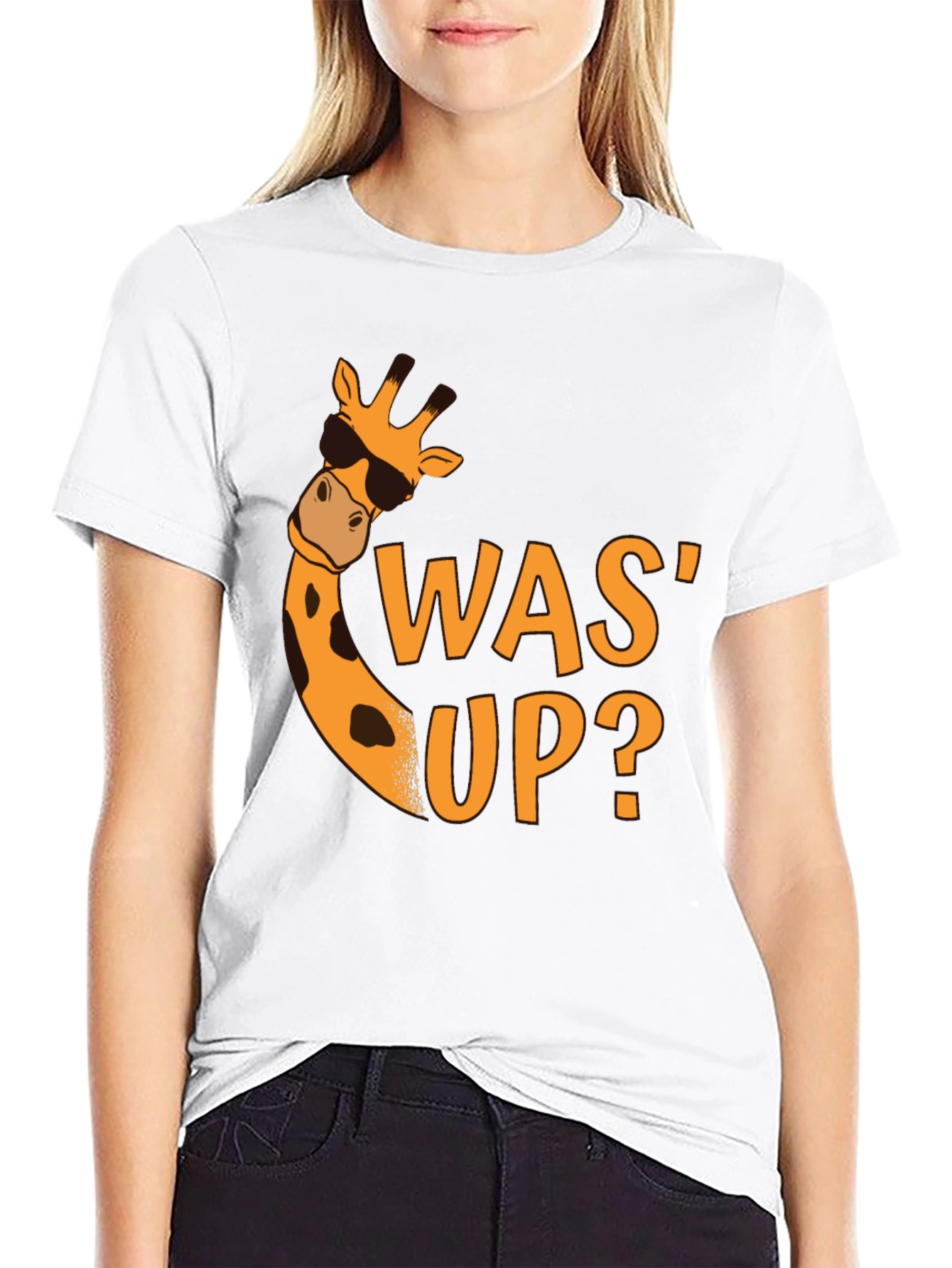 Black Cool Giraffe Was' Up? Black Graphic Tee view 9
