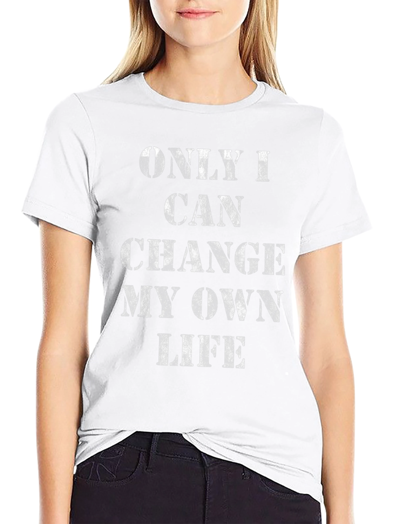 Black Inspirational "Only I Can Change My Own Life" Black T-Shirt view 9