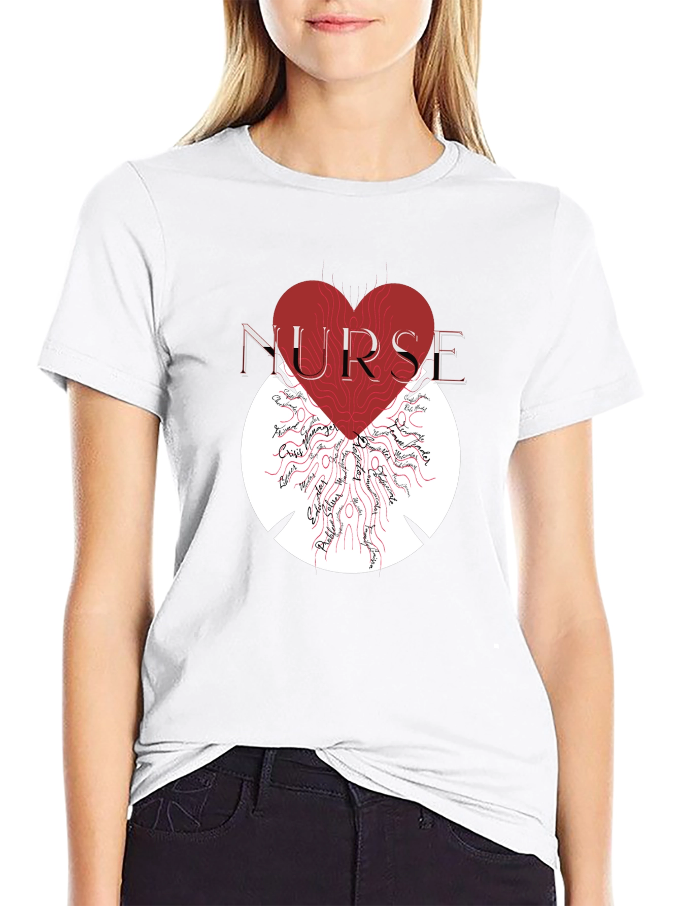 Black Nurse Heart Graphic T-Shirt - Unisex view 9