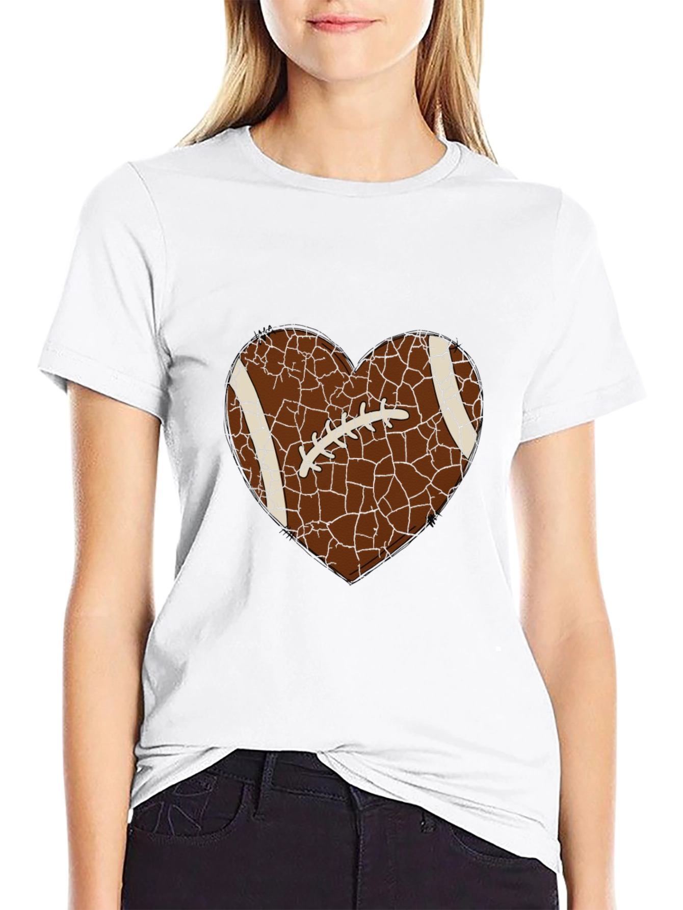Black Football Heart Graphic Tee - Sporty Casual Shirt view 9